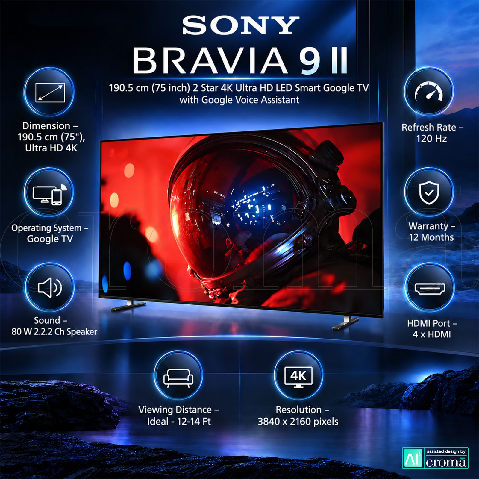 SONY BRAVIA 9II 190.5 cm (75 inch) 2 Star 4K Ultra HD LED Smart Google TV with Google Voice Assistant (2026 model) SONY BRAVIA 9II 190.5 cm (75 inch) 2 Star 4K Ultra HD LED Smart Google TV with Google Voice Assistant (2026 model)_3