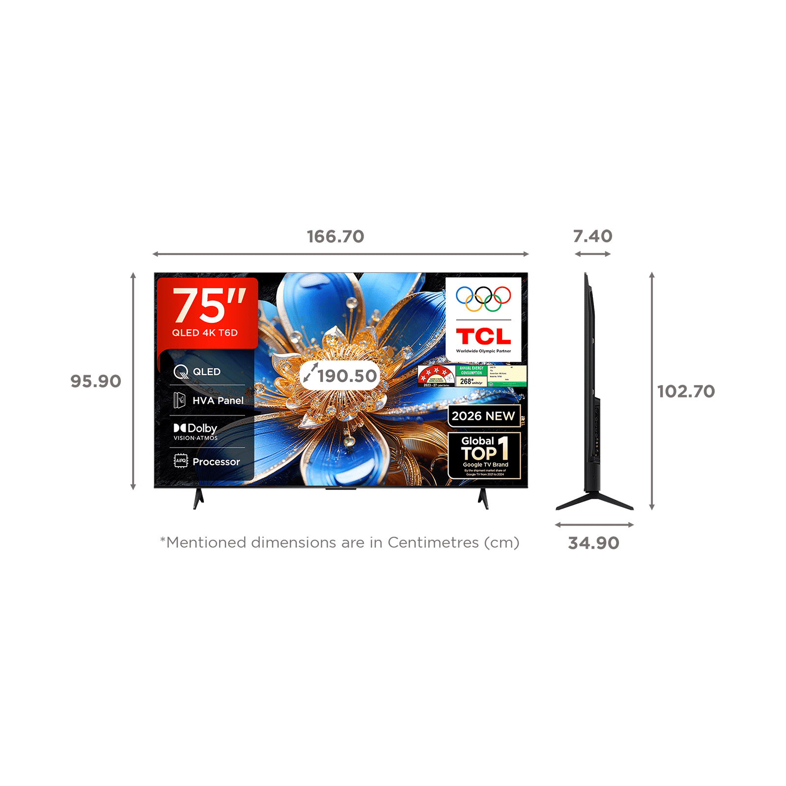 TCL T series 190.5 cm (75 inch) 4 Star QLED 4K Super Ultra HD Smart Google TV with Google Voice Assistant (2026)_2