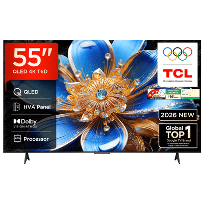 TCL T series 139.7 cm (55 inch) 3 Star QLED 4K Super Ultra HD Smart Google TV with Google Voice Assistant (2026)