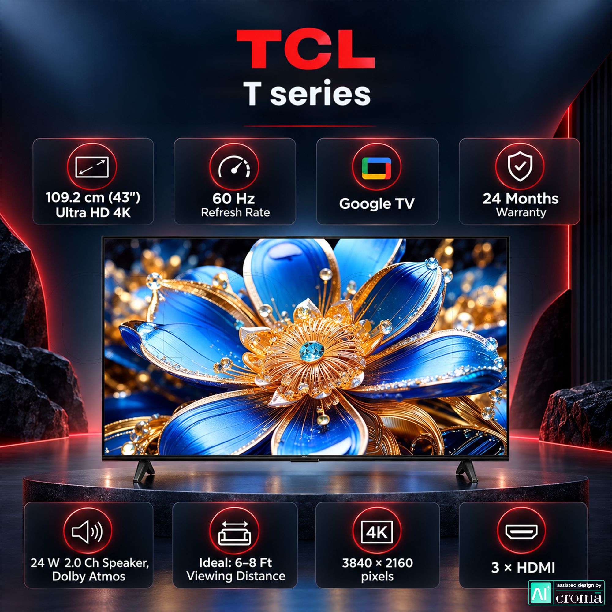 TCL T series 109.2 cm (43 inch) 2 Star QLED 4K Super Ultra HD Smart Google TV with Google Voice Assistant (2026) TCL T series 109.2 cm (43 inch) 2 Star QLED 4K Super Ultra HD Smart Google TV with Google Voice Assistant (2026)_3