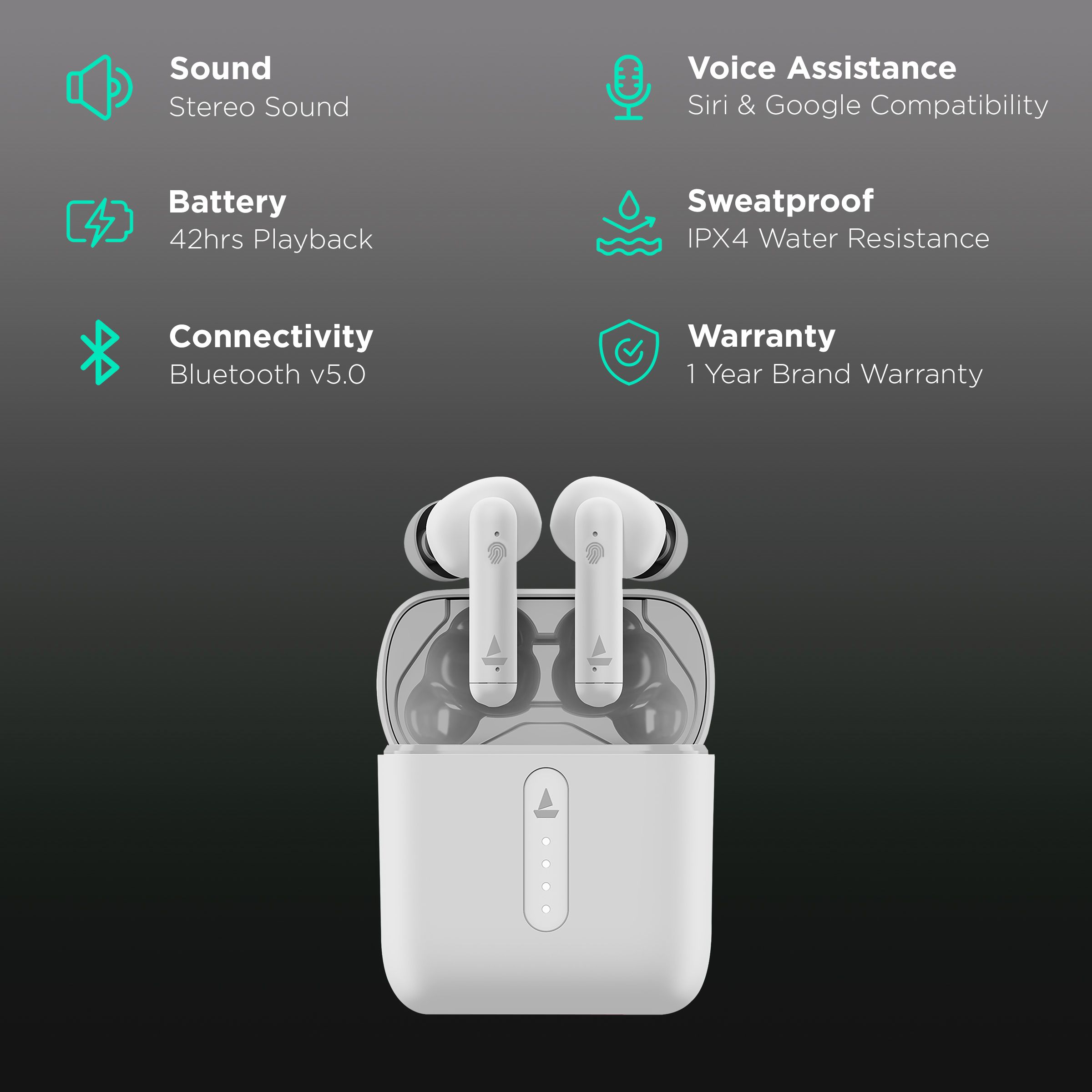 boAt Airdopes 148 TWS Earbuds with Environmental Noise Cancellation (IPX4 Sweat & Water Resistant, 42 Hours Playtime, White Purity)_2