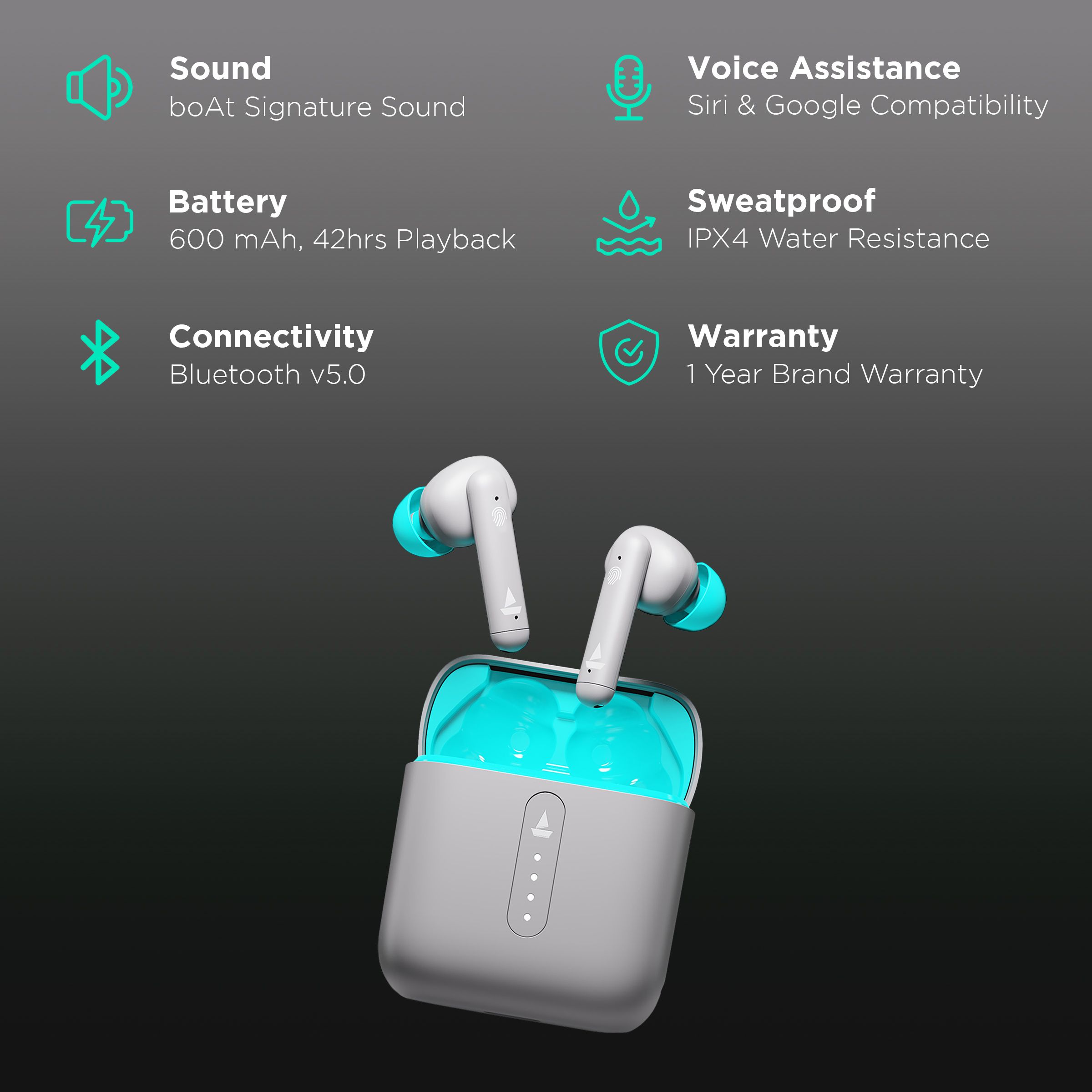 boAt Airdopes 148 TWS Earbuds with Environmental Noise Cancellation (IPX4 Sweat & Water Resistant, 42 Hours Playtime, Cyan Cider) boAt Airdopes 148 TWS Earbuds with Environmental Noise Cancellation (IPX4 Sweat & Water Resistant, 42 Hours Playtime, Cyan Cider)_2