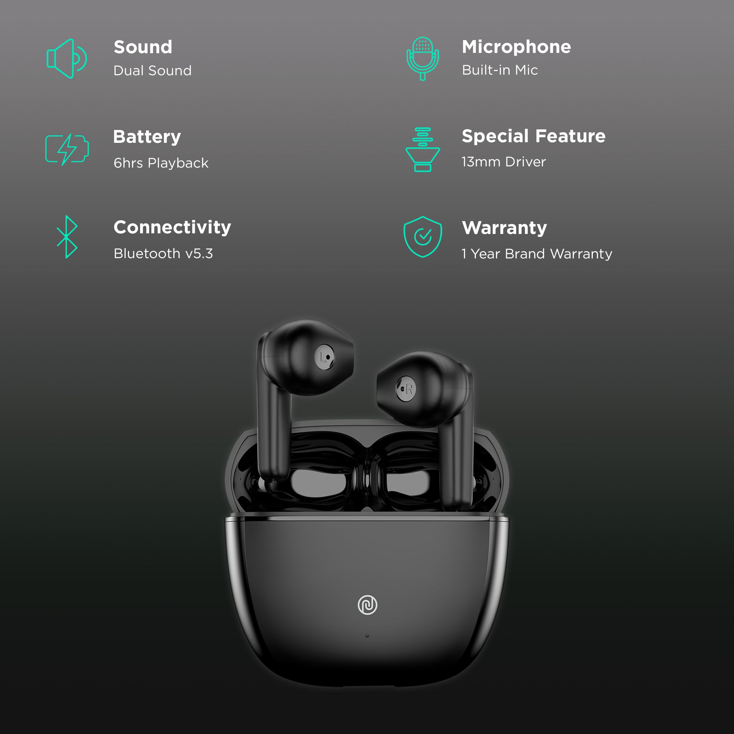 noise Buds Ace TWS Earbuds (6 Hours Playback, Charcoal Black)_2