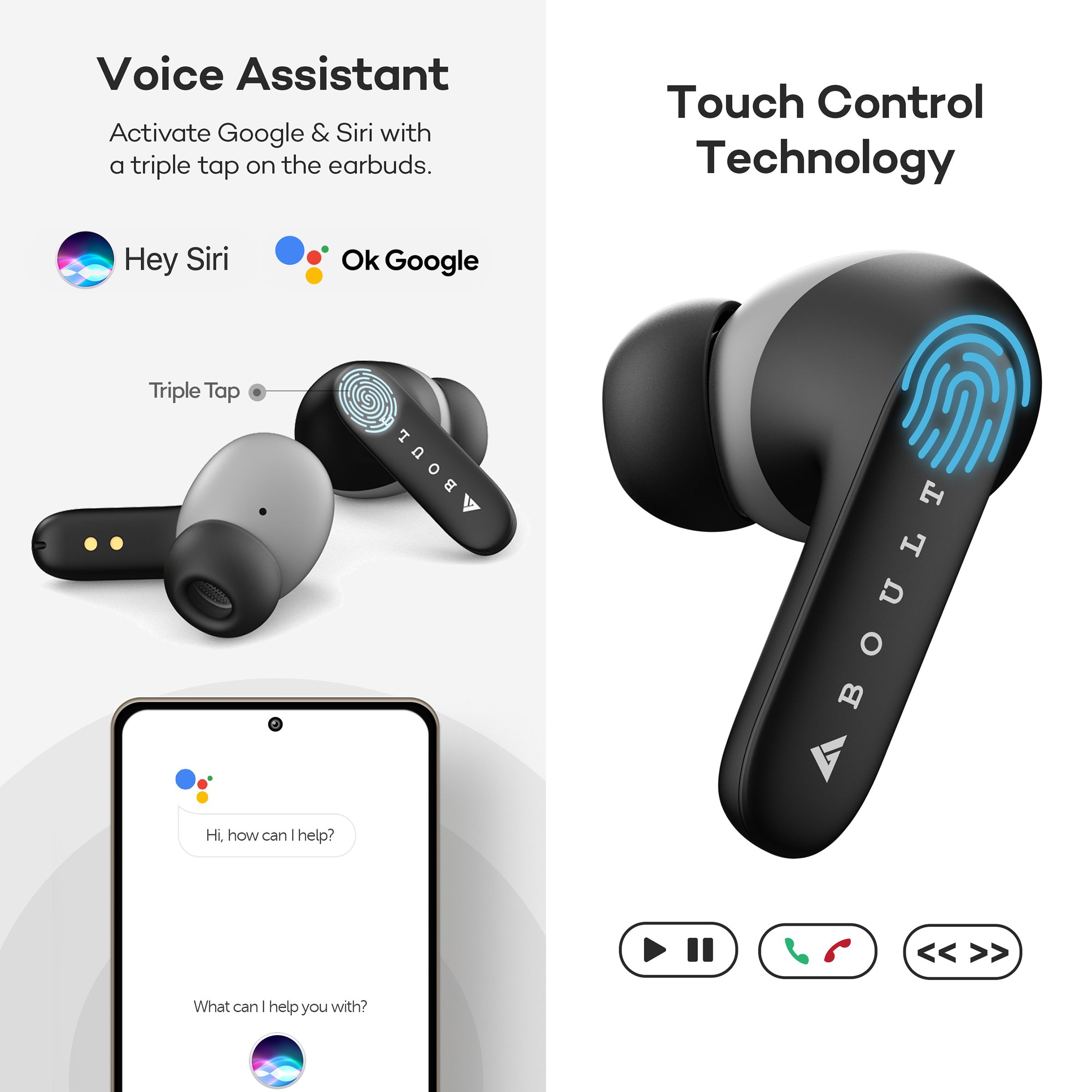 GOBOULT AirBass Y1 TWS Earbuds (IPX5 Water Resistant, Upto 40 Hours Playback, Black) GOBOULT AirBass Y1 TWS Earbuds (IPX5 Water Resistant, Upto 40 Hours Playback, Black)_9