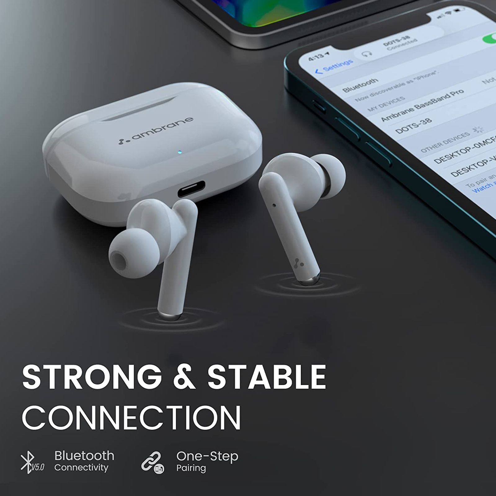ambrane Dots 38 TWS Earbuds (IPX4 Water Resistant, 19 Hours Playtime, White)_6