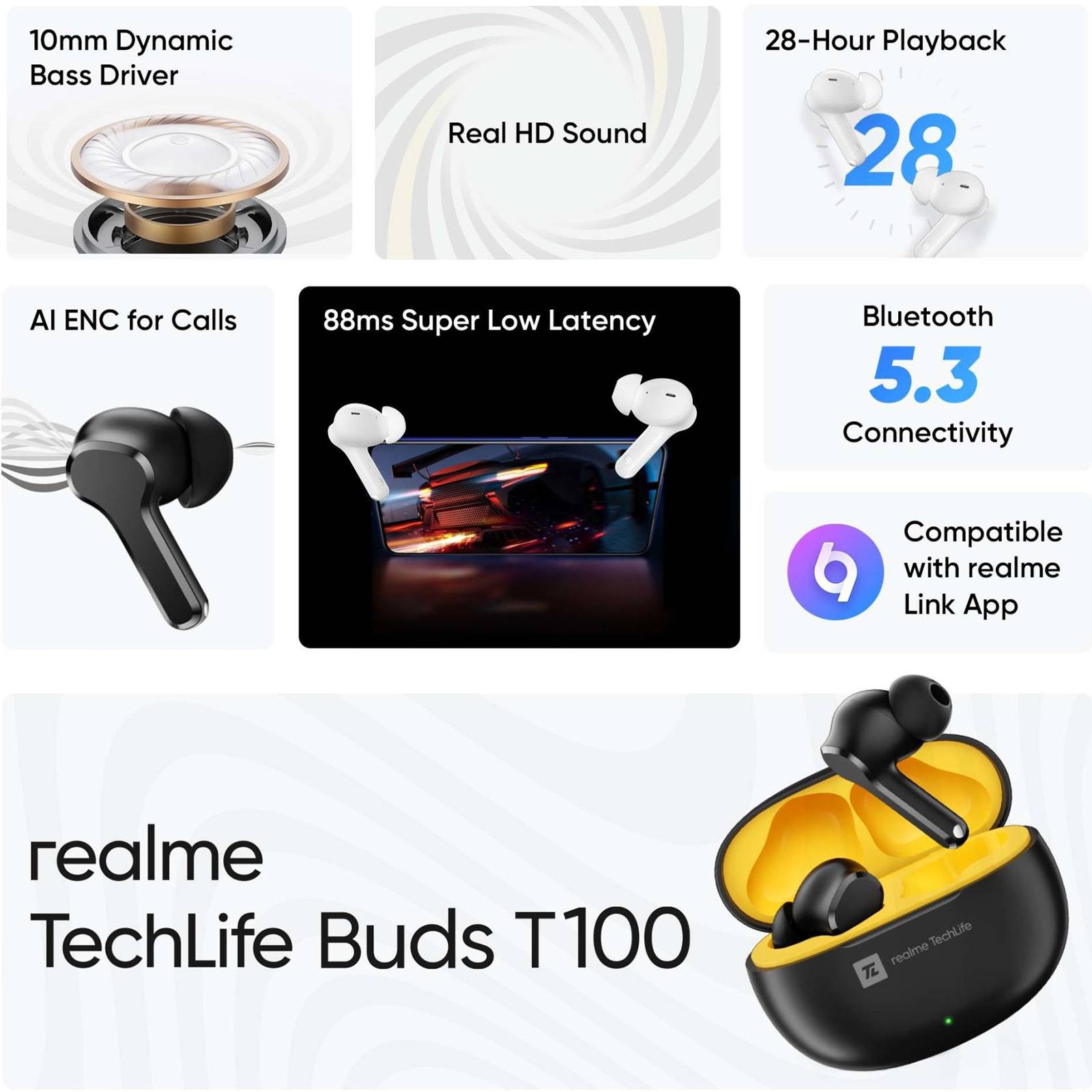 realme Techlife T100 Earbuds with AI Environment Noise Cancellation (IPX5 Water Resistant, Google Fast Pair, Black) realme Techlife T100 Earbuds with AI Environment Noise Cancellation (IPX5 Water Resistant, Google Fast Pair, Black)_13