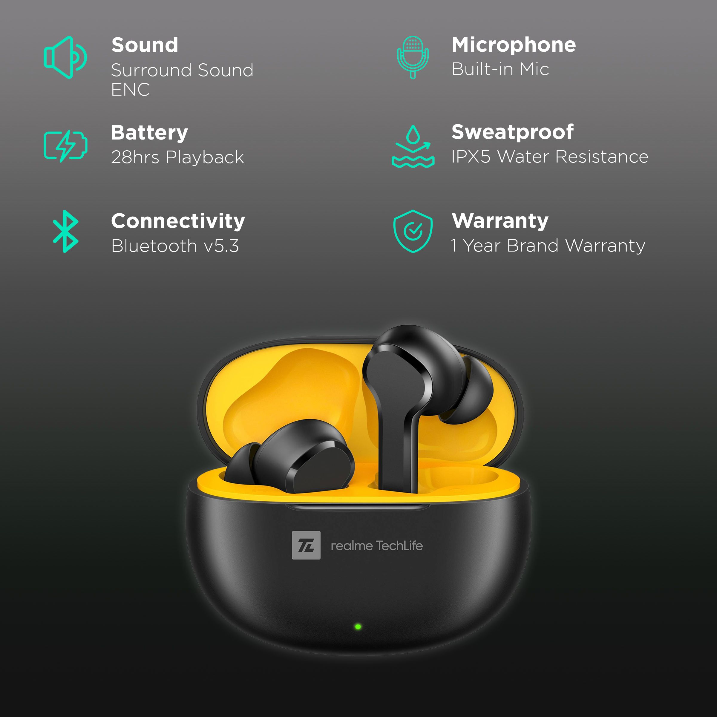 realme Techlife T100 Earbuds with AI Environment Noise Cancellation (IPX5 Water Resistant, Google Fast Pair, Black) realme Techlife T100 Earbuds with AI Environment Noise Cancellation (IPX5 Water Resistant, Google Fast Pair, Black)_2