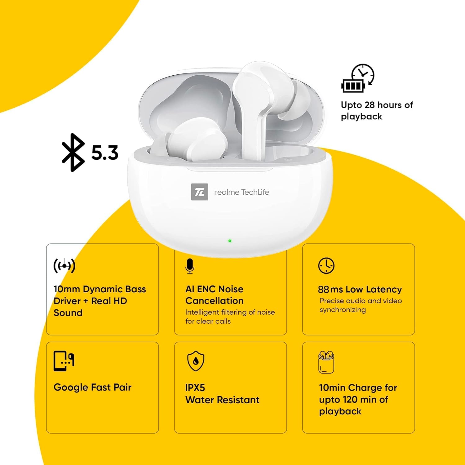 realme Techlife RMA2109 Earbuds with AI Environment Noise Cancellation (IPX5 Water Resistant, Google Fast Pair, White) realme Techlife RMA2109 Earbuds with AI Environment Noise Cancellation (IPX5 Water Resistant, Google Fast Pair, White)_11