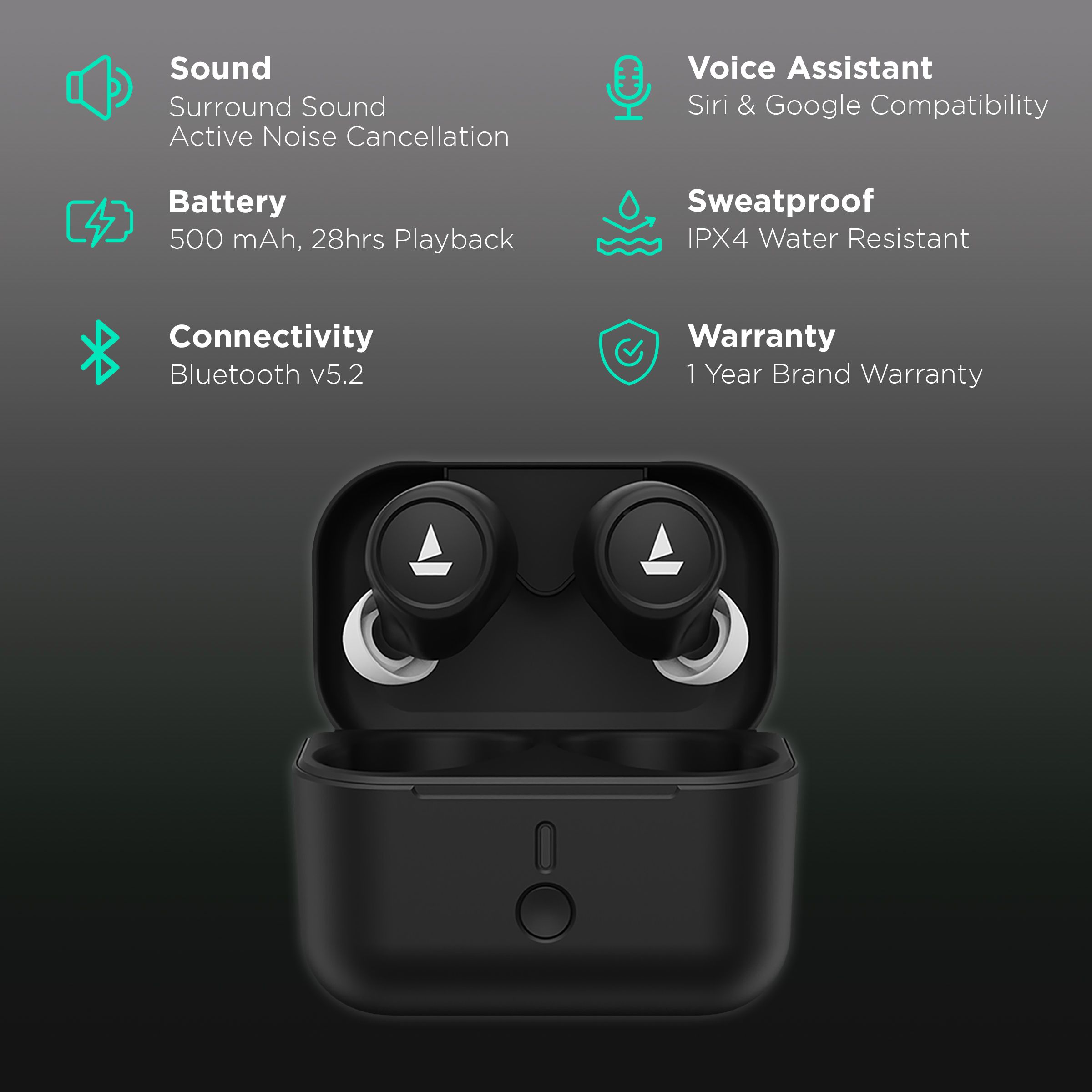 boAt Airdopes 501 with Active Noise Cancellation (IPX4 Water Resistant, ASAP Charge, Carbon Black)_2