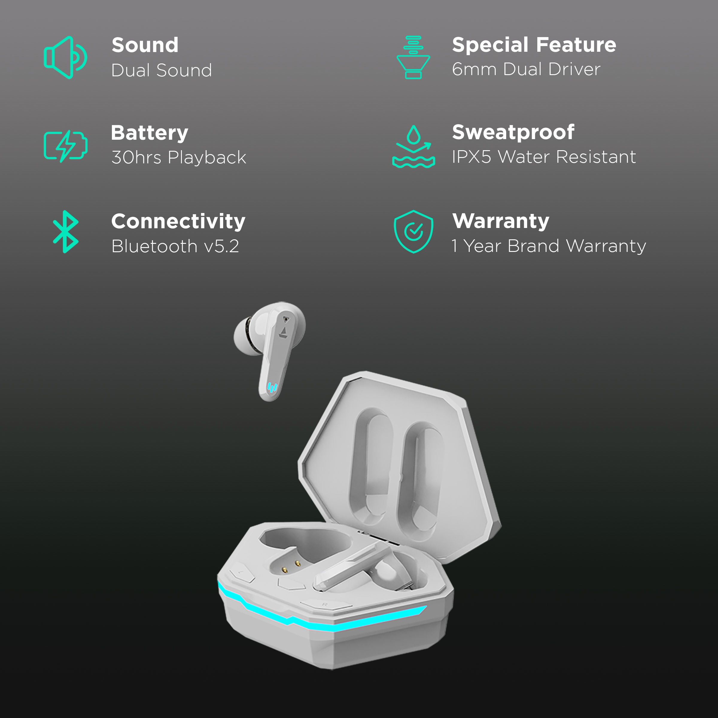 boAt Airdopes 191G TWS Earbuds (IPX5 Water Resistance, Quad Mics, White Siberia)_2