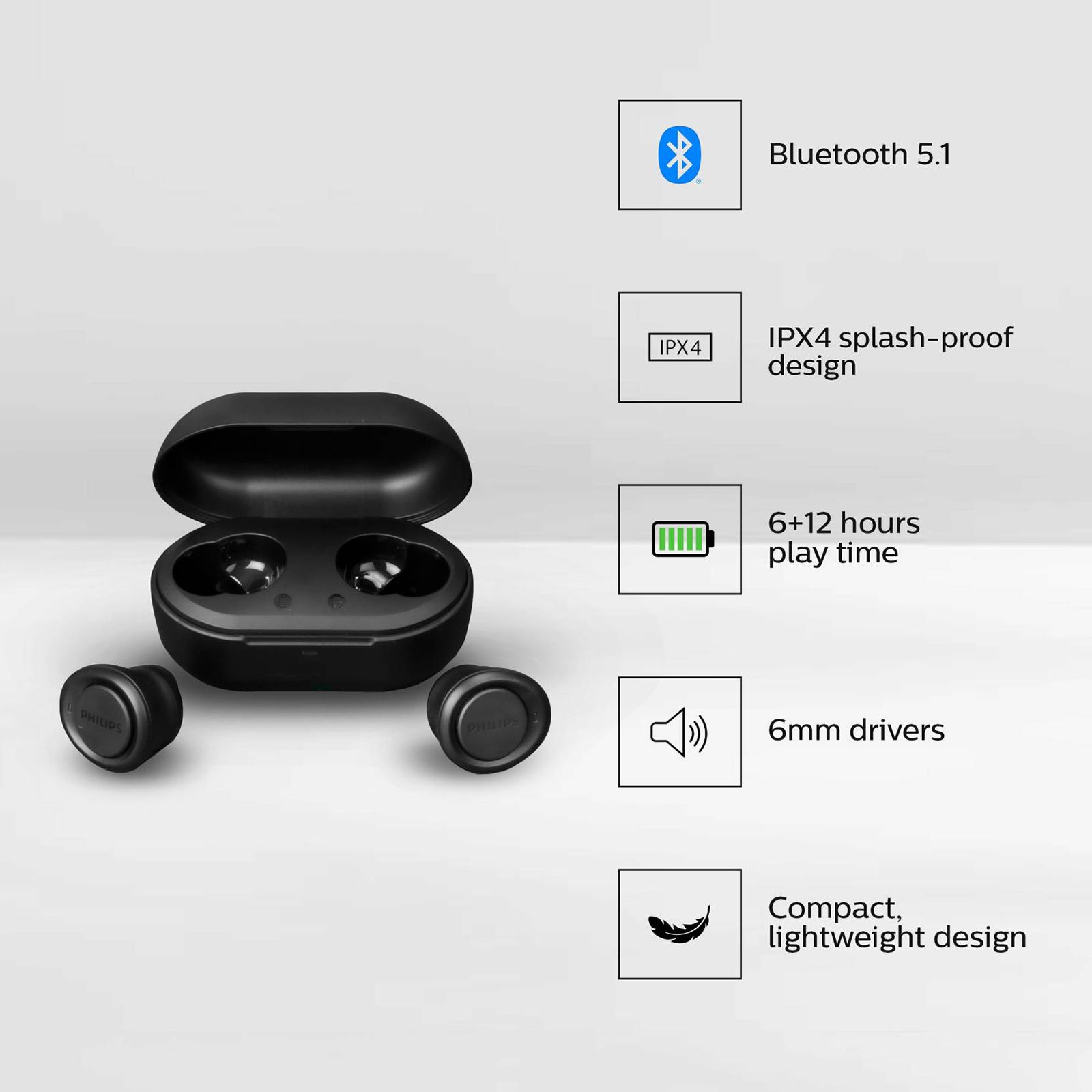 PHILIPS TAT1215 TWS Earbuds (IPX4 Splash & Sweat Resistant, Upto 18 Hours Playback, Black) PHILIPS TAT1215 TWS Earbuds (IPX4 Splash & Sweat Resistant, Upto 18 Hours Playback, Black)_5