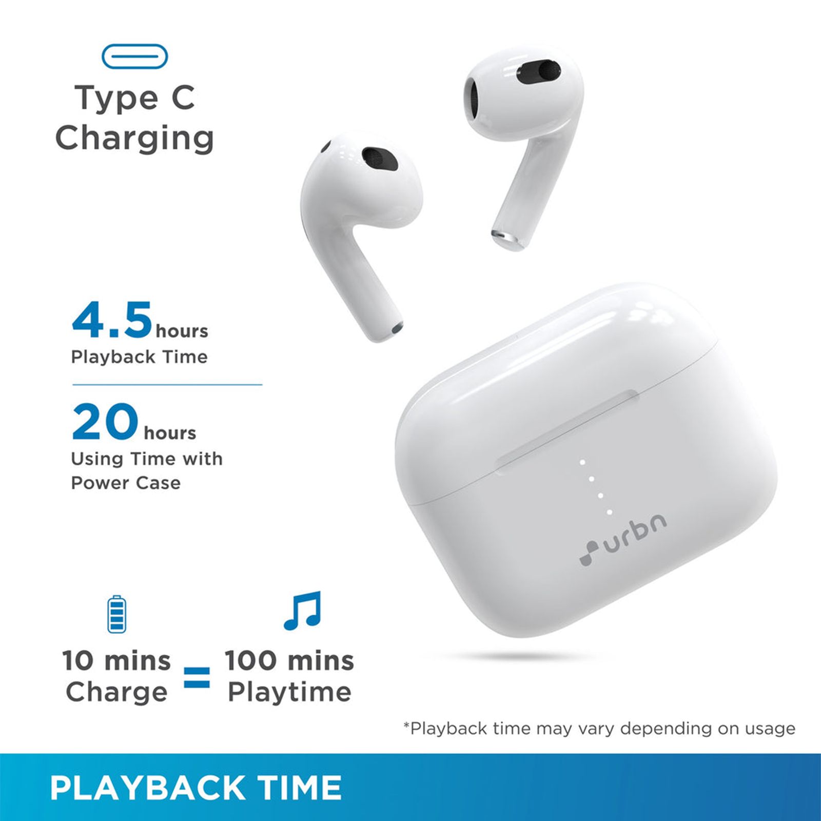 urbn Beat 600 TWS Earbuds with Noise Isolation (IPX5 Water & Sweat Resistant, Upto 20 Hours Playback, White)_7