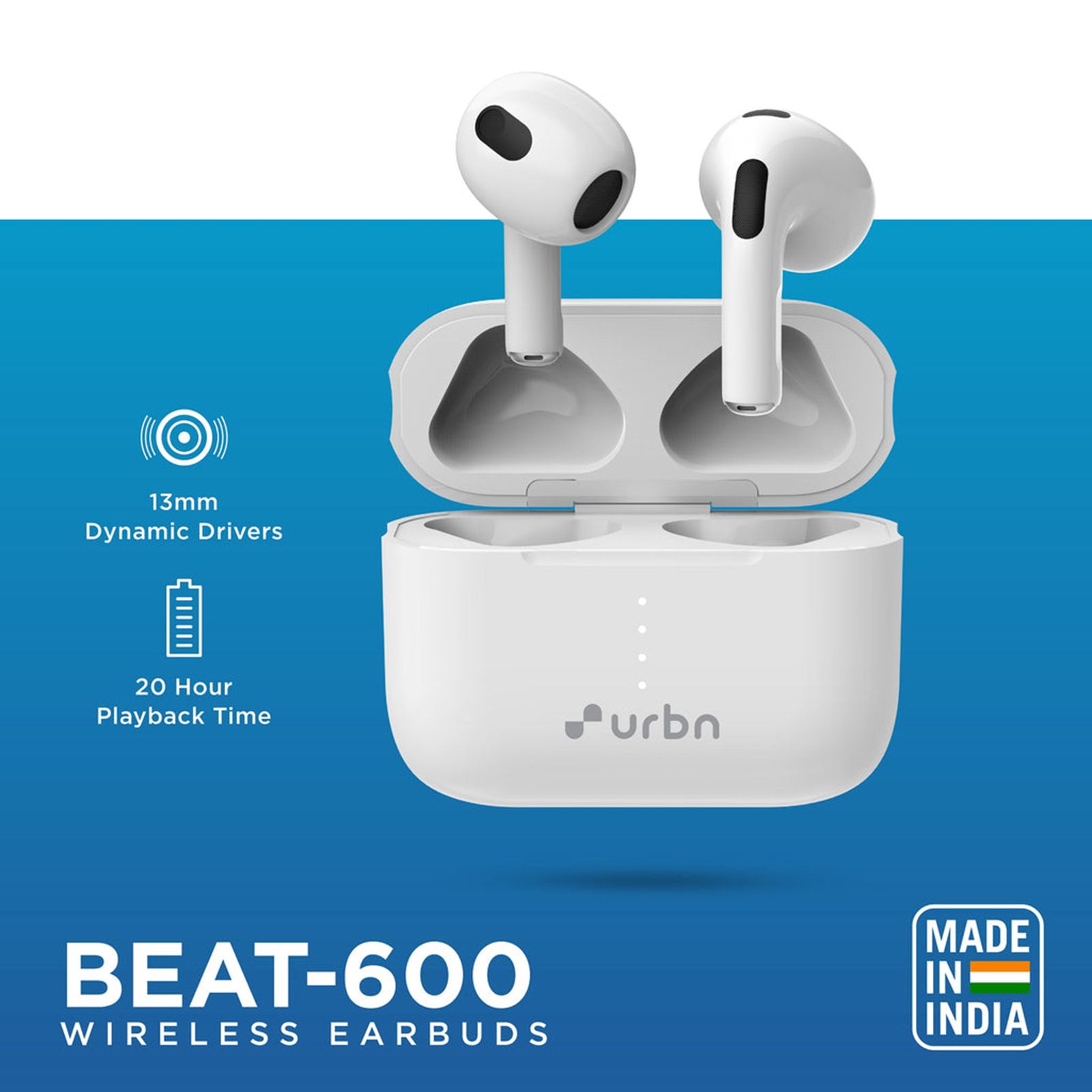 urbn Beat 600 TWS Earbuds with Noise Isolation (IPX5 Water & Sweat Resistant, Upto 20 Hours Playback, White)_10