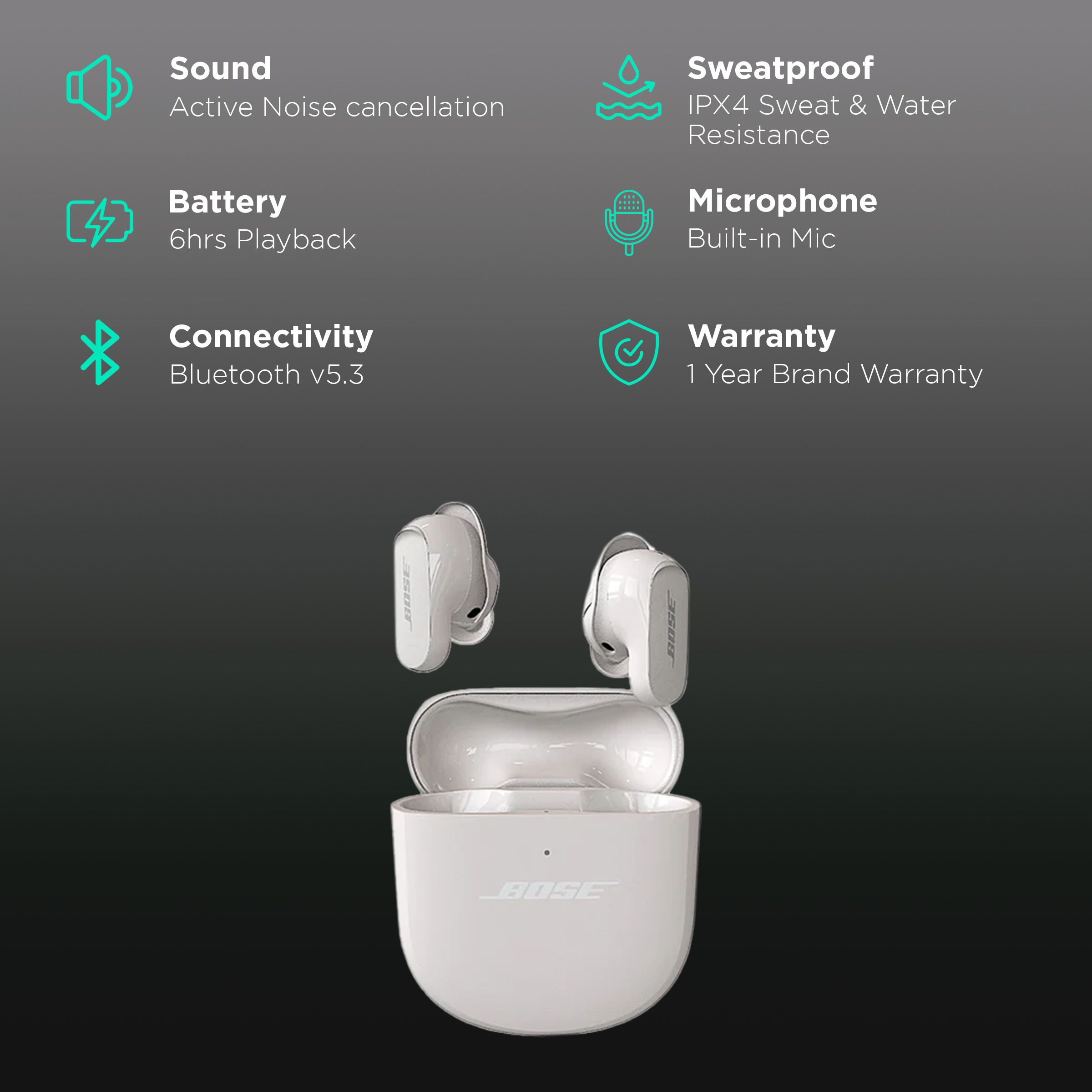 BOSE QuietComfort II TWS Earbuds with Active Noise Cancellation (IPX4 Water Resistant, Up to 6 Hours Playback, Soapstone) BOSE QuietComfort II TWS Earbuds with Active Noise Cancellation (IPX4 Water Resistant, Up to 6 Hours Playback, Soapstone)_2