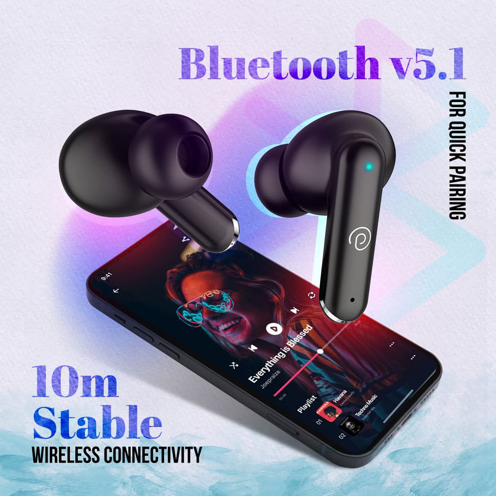 pTron Bassbuds Air 140318669 TWS Earbuds with Passive Noise Cancellation (IPX4 Water Resistant, Touch Control, Black)_3