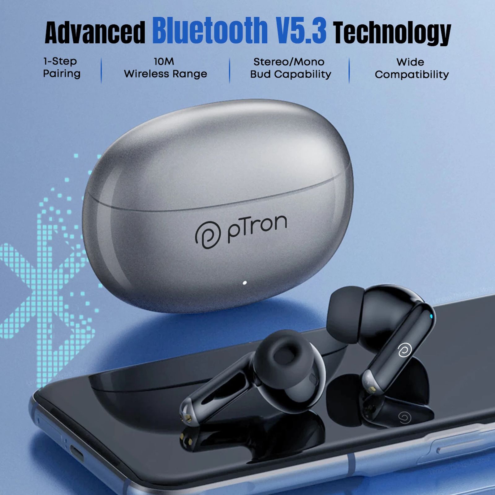 pTron Basspods Glamor 140318643 TWS Earbuds with Environmental Noise Cancellation (IPX4 Water Resistant, Fast Charging, Grey/Black) pTron Basspods Glamor 140318643 TWS Earbuds with Environmental Noise Cancellation (IPX4 Water Resistant, Fast Charging, Grey/Black)_4