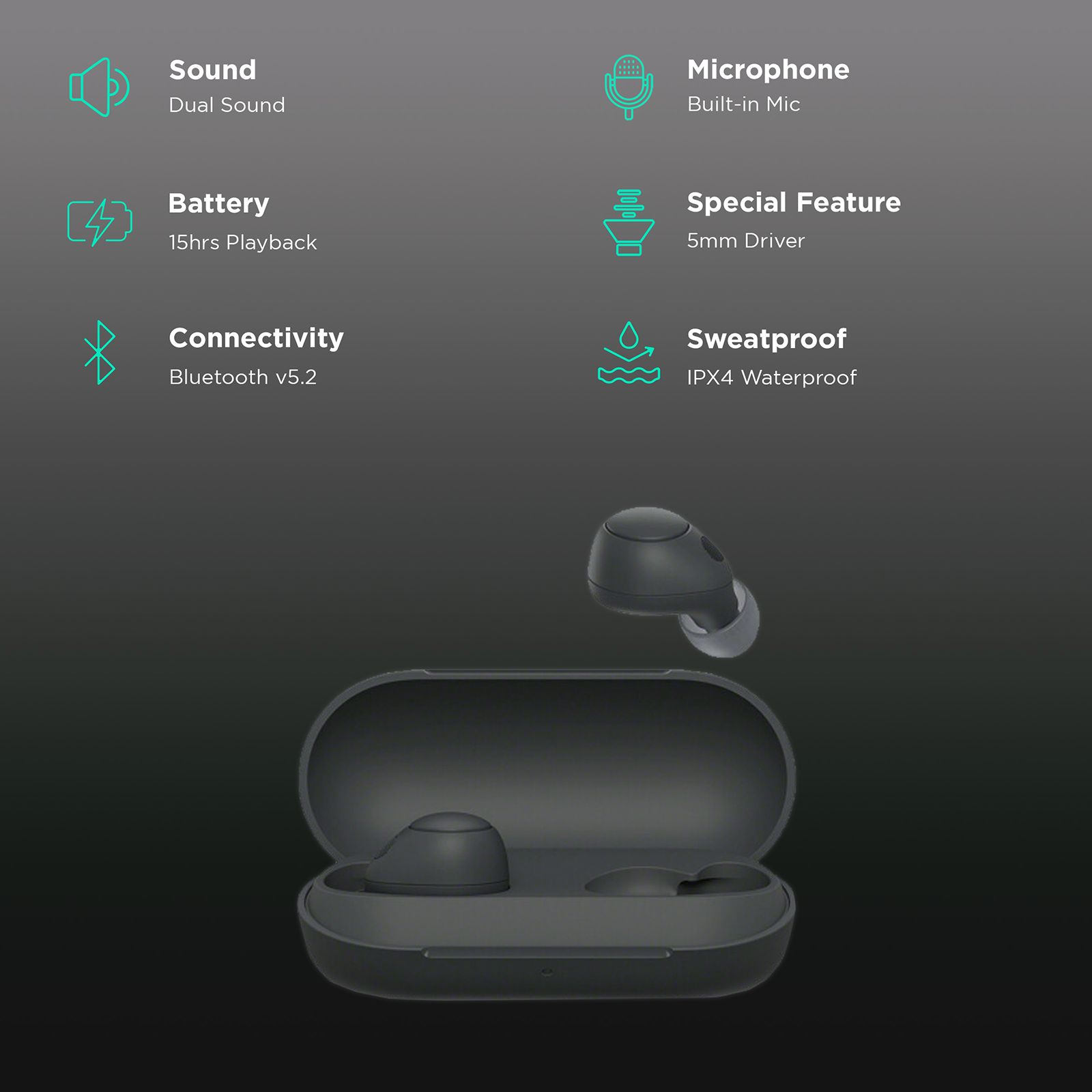 SONY WF-C700N TWS Earbuds with Noise Cancellation (IPX4 Water Resistant, 15 Hours Playback, Black)_2