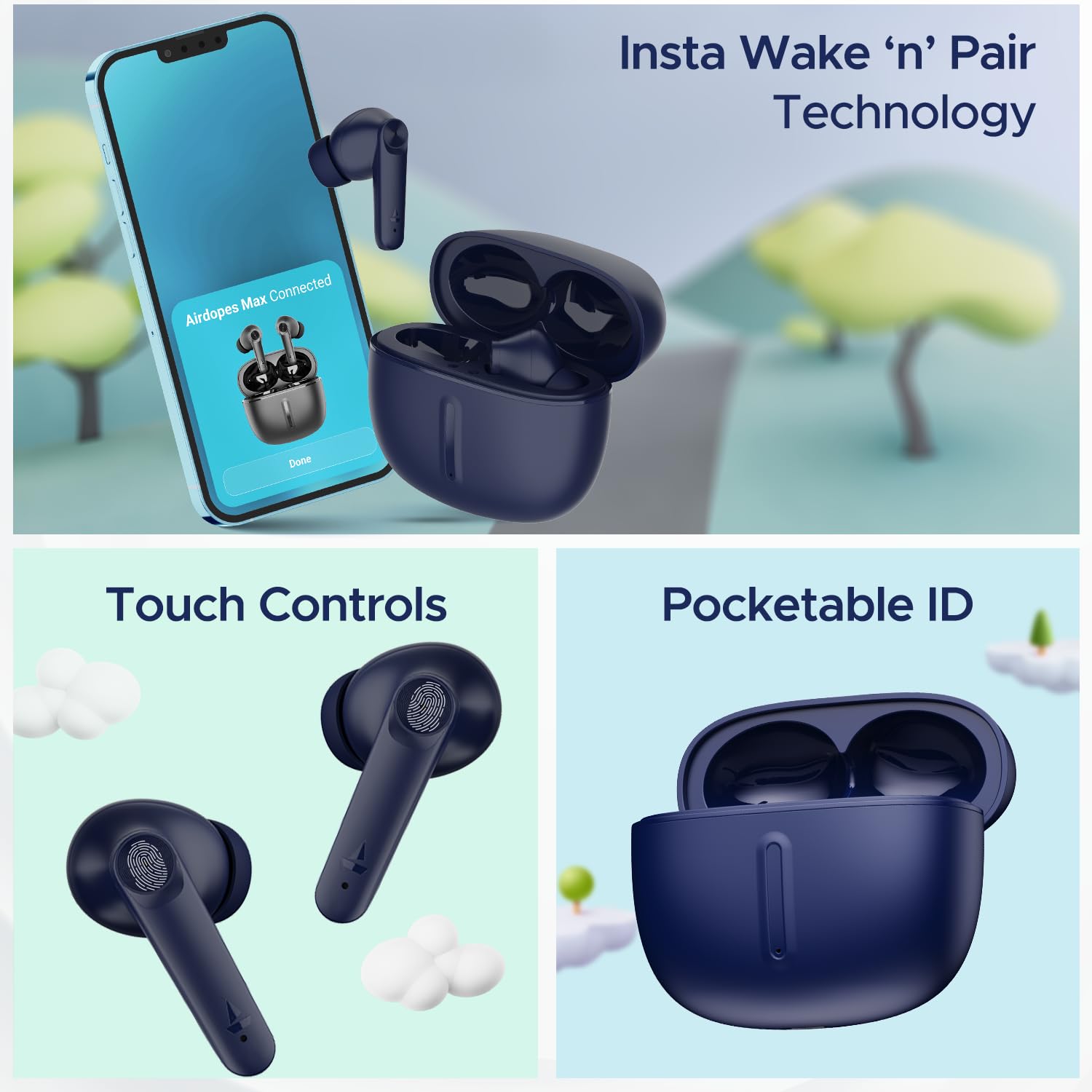 boAt Airdopes 100 TWS Earbuds with Environmental Noise Cancellation (IPX4 Water Resistant, ASAP Charge, Sapphire Blue) boAt Airdopes 100 TWS Earbuds with Environmental Noise Cancellation (IPX4 Water Resistant, ASAP Charge, Sapphire Blue)_4