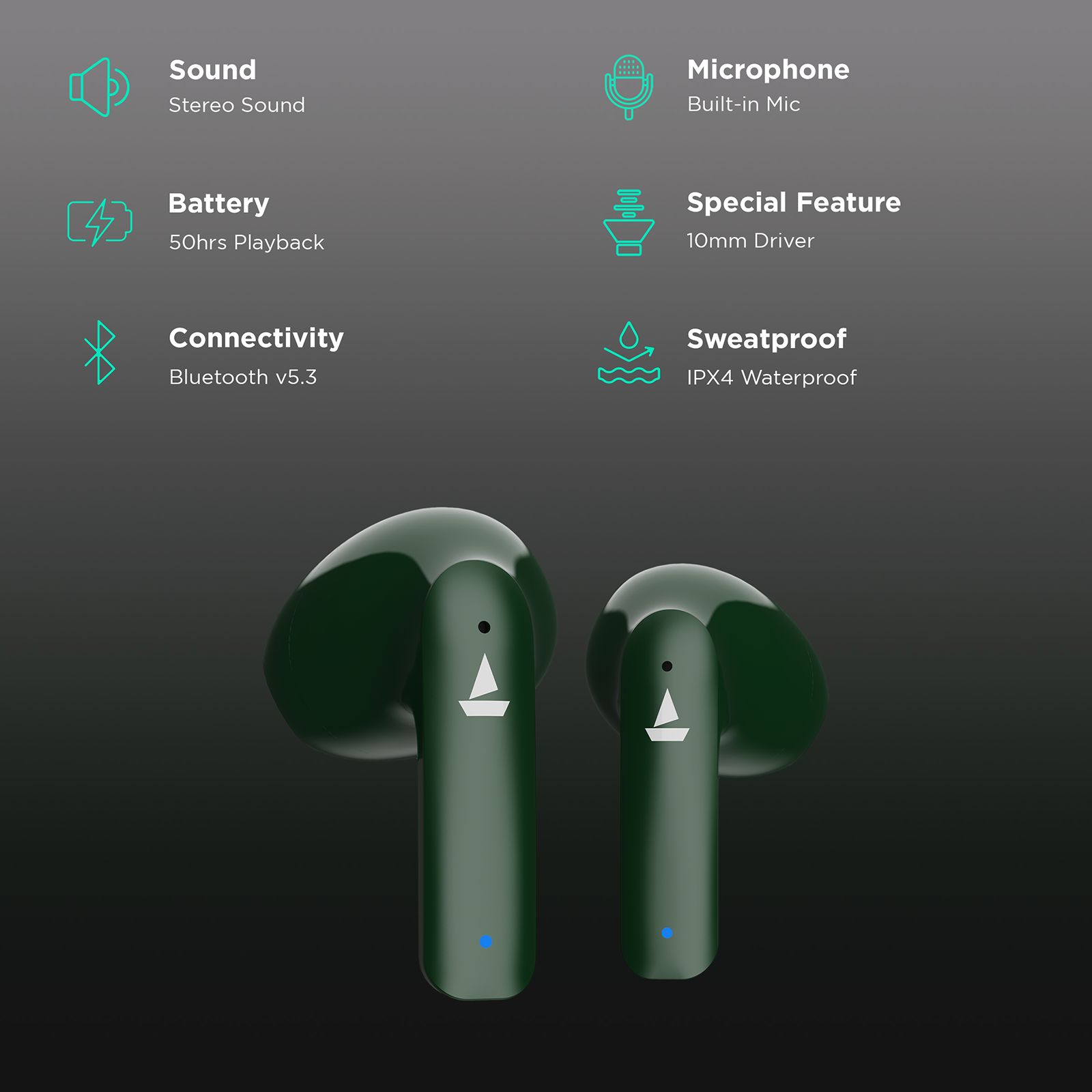 boAt Airdopes 100 TWS Earbuds (IPX4 Water Resistant, ASAP Charge, Emerald Green) boAt Airdopes 100 TWS Earbuds (IPX4 Water Resistant, ASAP Charge, Emerald Green)_2