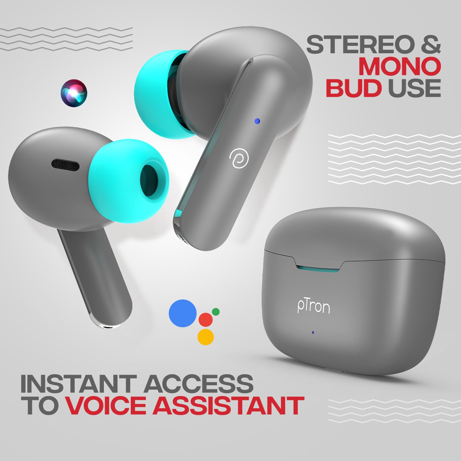 pTron Bassbuds Air TWS Earbuds with Passive Noise Cancellation (IPX4 Water Resistant, Touch Control, Grey) pTron Bassbuds Air TWS Earbuds with Passive Noise Cancellation (IPX4 Water Resistant, Touch Control, Grey)_4