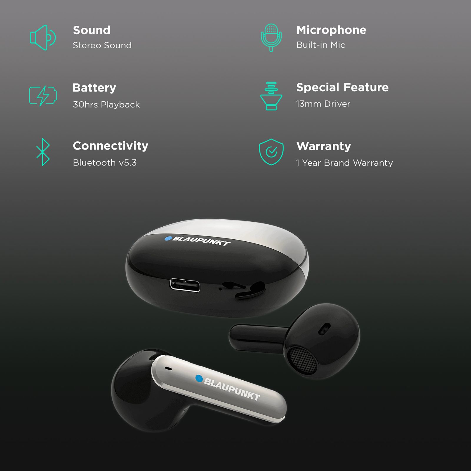 Blaupunkt BTW12 Khrome TWS Earbuds with Environmental Noise Cancellation (TurboVolt Charging, Black)_2