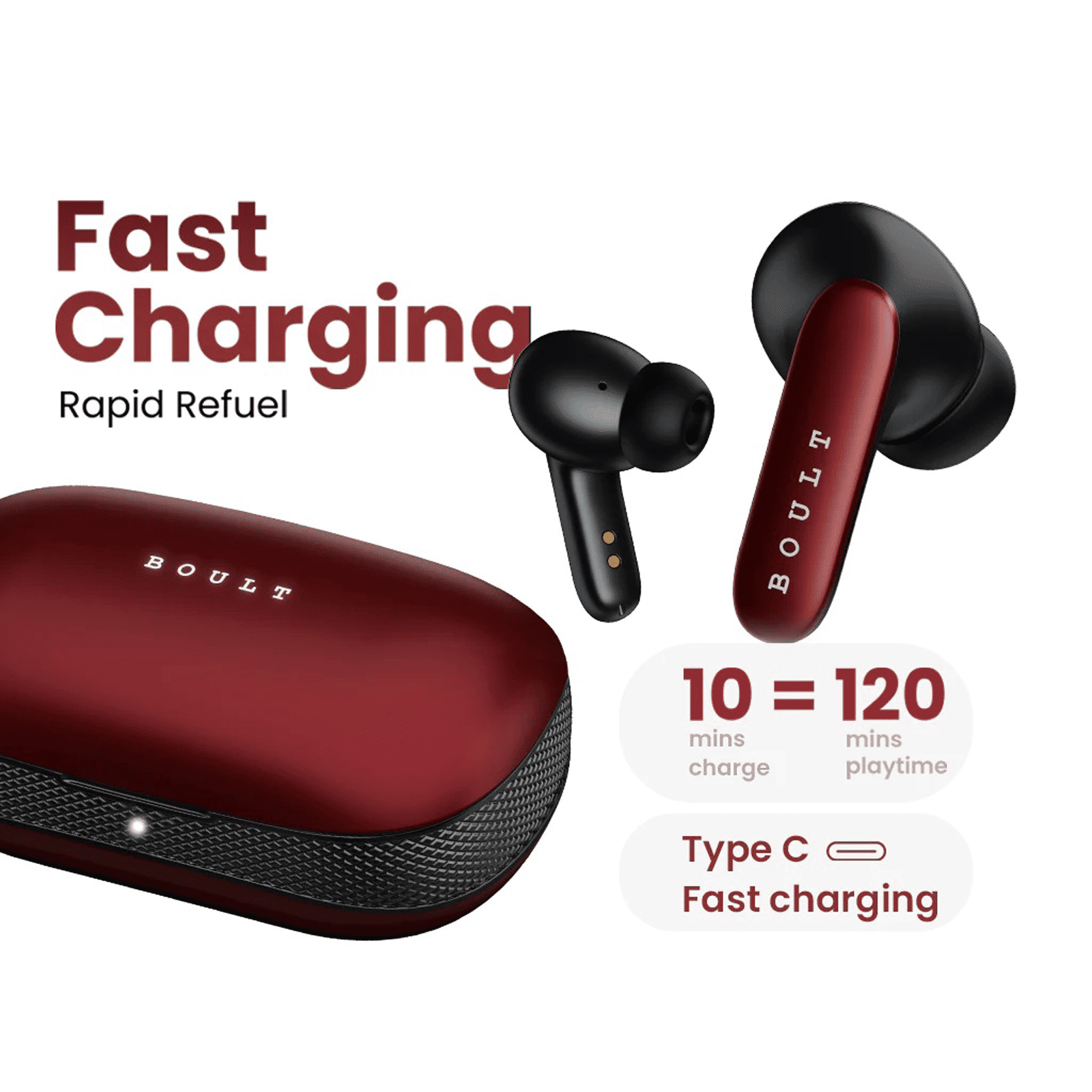 GOBOULT AirBass Y1 Pro TWS Earbuds with Environmental Noise Cancellation (Fast Charging, Red)_5