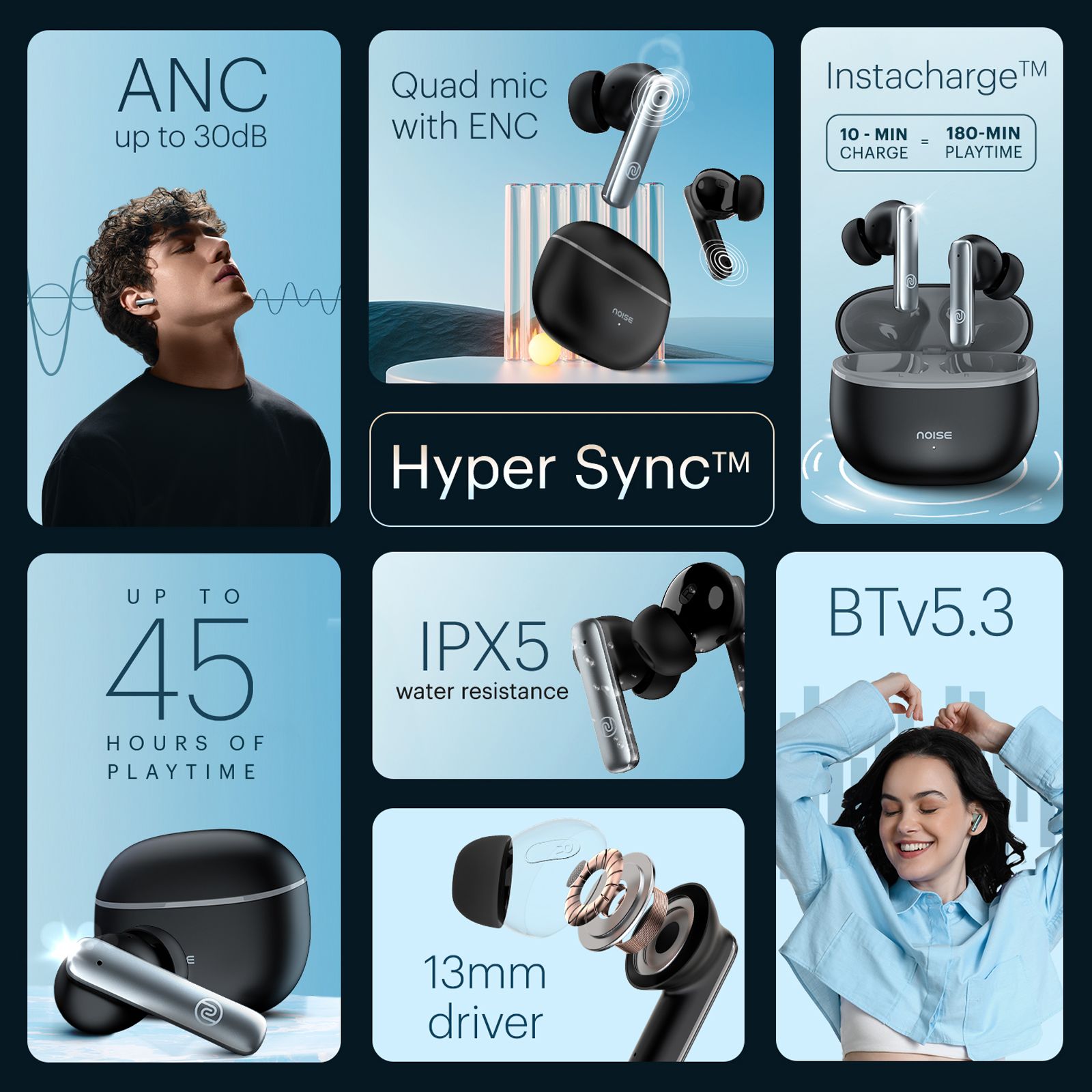 noise Air Buds Pro 3 TWS Earbuds with Active Noise Cancellation (IPX5 Water Resistant, Instacharge, Space Black) noise Air Buds Pro 3 TWS Earbuds with Active Noise Cancellation (IPX5 Water Resistant, Instacharge, Space Black)_6