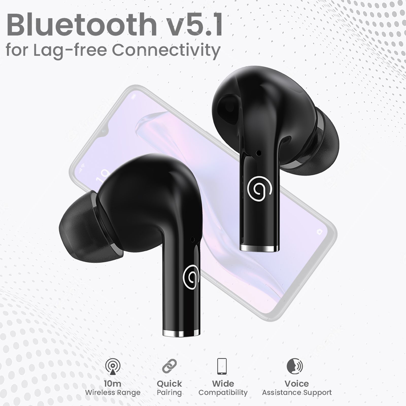 pTron Basspods P181 TWS Earbuds with Passive Noise Cancellation (IPX4 Water Resistant, 32 Hours Playtime, Black)_5