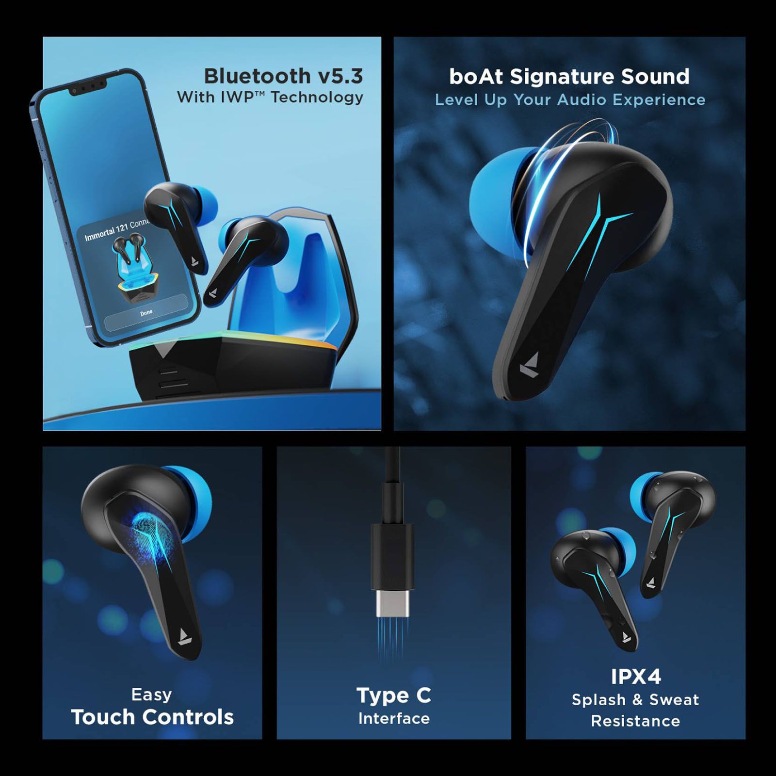 boAt Immortal 128 TWS Earbuds with Environmental Noise Cancellation (IPX4 Water & Sweat Resistant, ASAP Charge, Black Sabre) boAt Immortal 128 TWS Earbuds with Environmental Noise Cancellation (IPX4 Water & Sweat Resistant, ASAP Charge, Black Sabre)_7