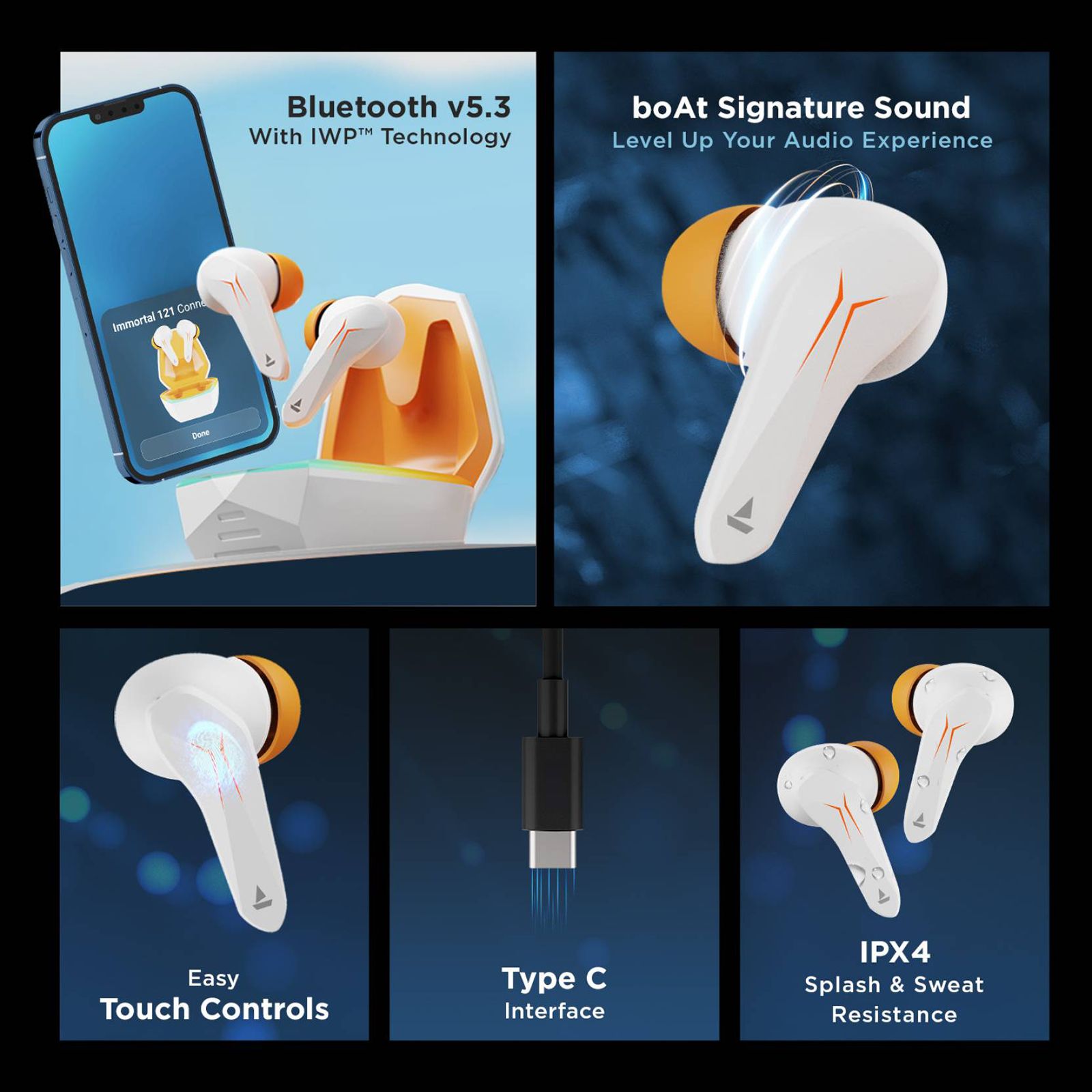 boAt Immortal 128 TWS Earbuds with Environmental Noise Cancellation (IPX4 Water & Sweat Resistant, ASAP Charge, White Sabre) boAt Immortal 128 TWS Earbuds with Environmental Noise Cancellation (IPX4 Water & Sweat Resistant, ASAP Charge, White Sabre)_7