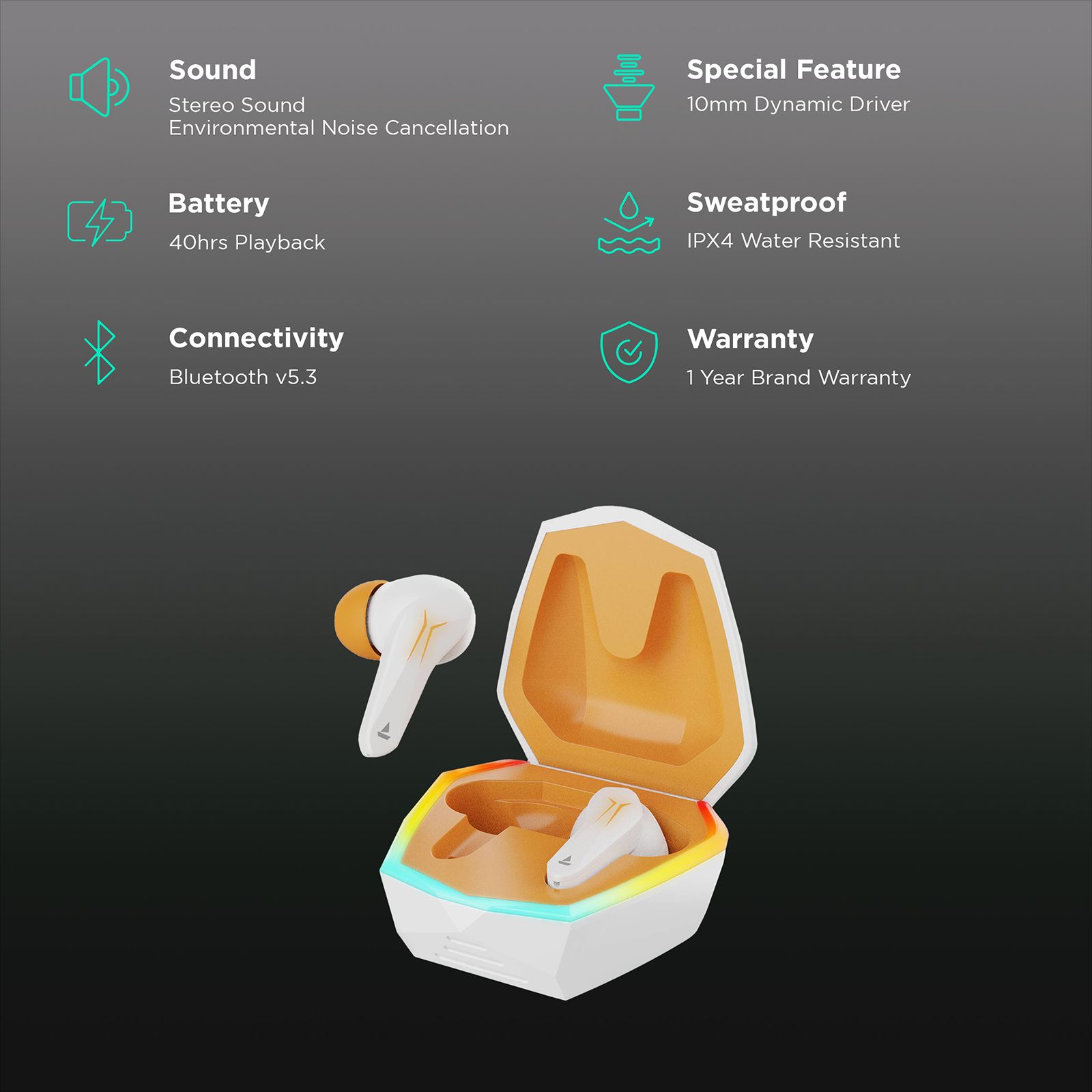 boAt Immortal 128 TWS Earbuds with Environmental Noise Cancellation (IPX4 Water & Sweat Resistant, ASAP Charge, White Sabre) boAt Immortal 128 TWS Earbuds with Environmental Noise Cancellation (IPX4 Water & Sweat Resistant, ASAP Charge, White Sabre)_2