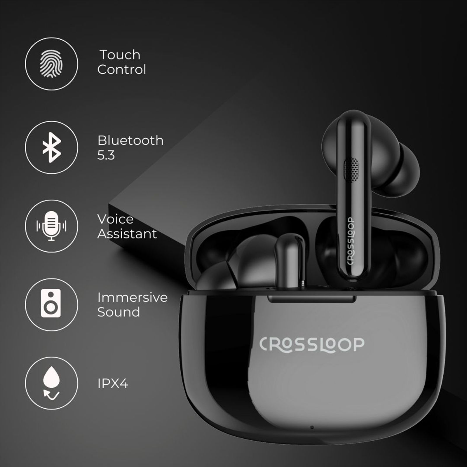 CROSSLOOP Freedom Podz TWS Earbuds with No Noise Cancellation (10mm Driver, Black) CROSSLOOP Freedom Podz TWS Earbuds with No Noise Cancellation (10mm Driver, Black)_5