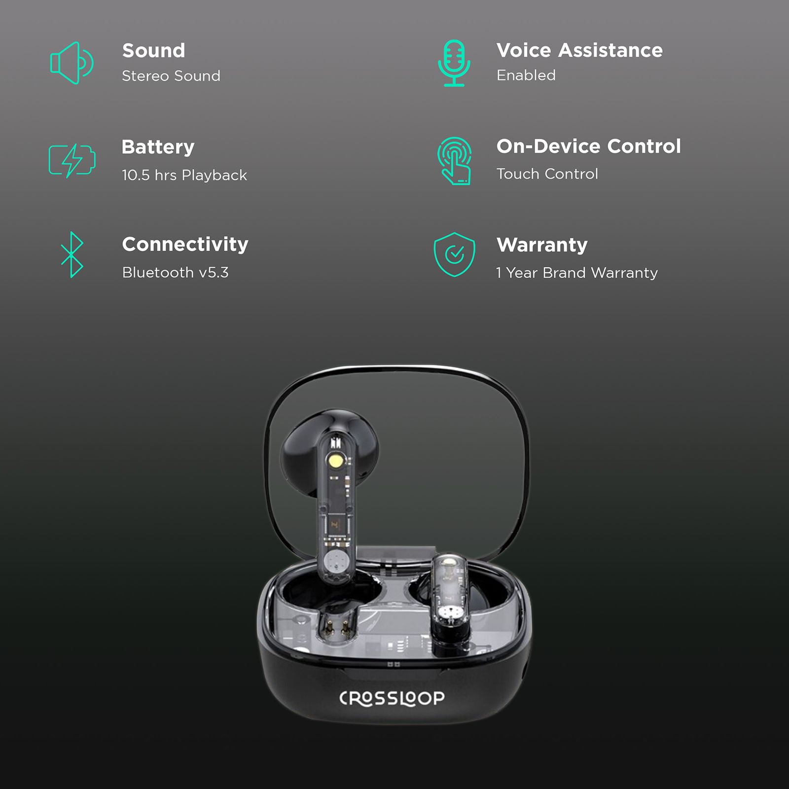 CROSSLOOP Gen 321 TWS Earbuds (10mm Driver, Black) CROSSLOOP Gen 321 TWS Earbuds (10mm Driver, Black)_2
