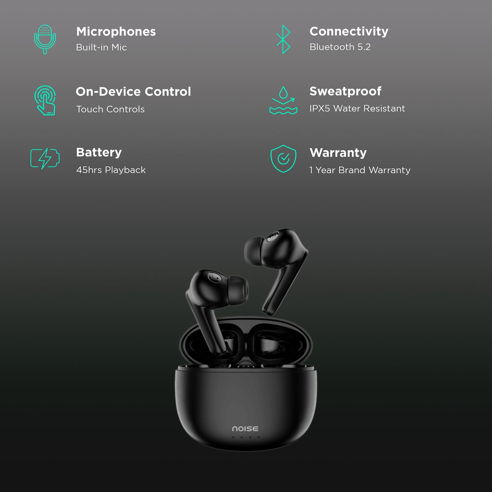 noise Buds VS104 TWS Earbuds with Environmental Noise Cancellation (IPX5 Water Resistant, Fast Charging, Charcoal Black)_2