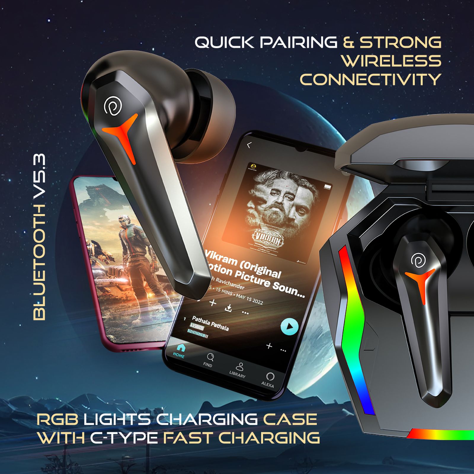 pTron Bassbuds Turbo TWS Earbuds with Environmental Noise Cancellation (IPX5 Water Resistant, Fast Charging, Jade Black)_6
