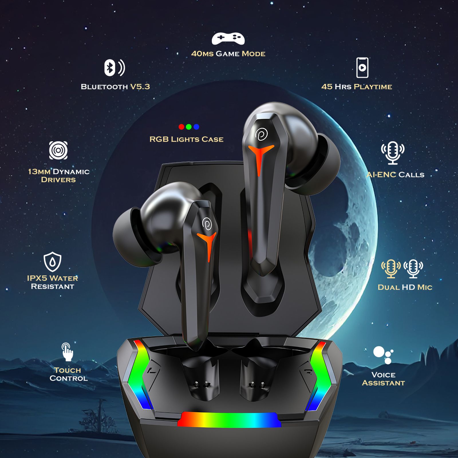 pTron Bassbuds Turbo TWS Earbuds with Environmental Noise Cancellation (IPX5 Water Resistant, Fast Charging, Jade Black)_7