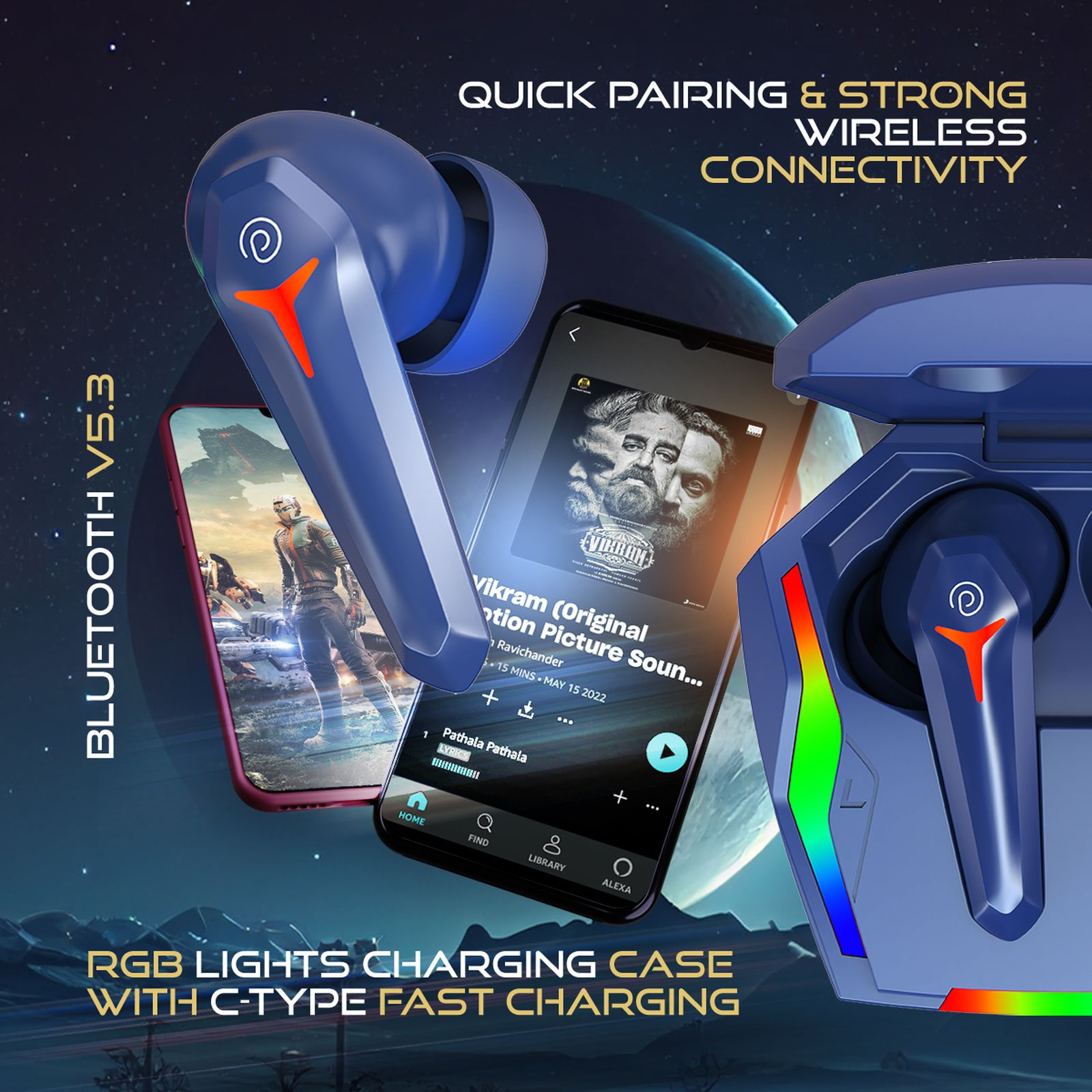 pTron Bassbuds Turbo TWS Earbuds with Environmental Noise Cancellation (IPX5 Water Resistant, Fast Charging, Blue)_5