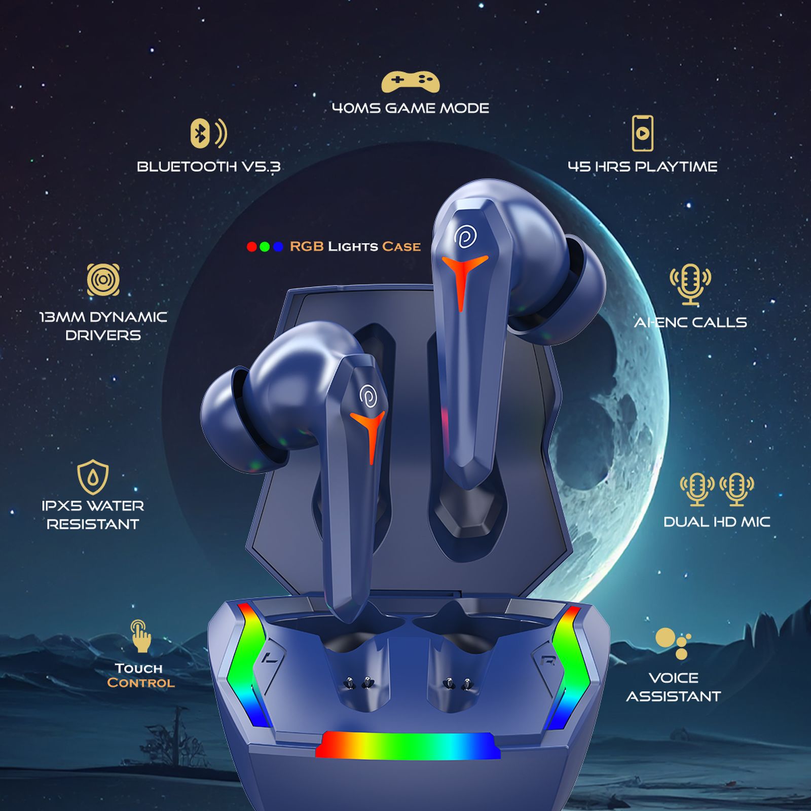 pTron Bassbuds Turbo TWS Earbuds with Environmental Noise Cancellation (IPX5 Water Resistant, Fast Charging, Blue)_7