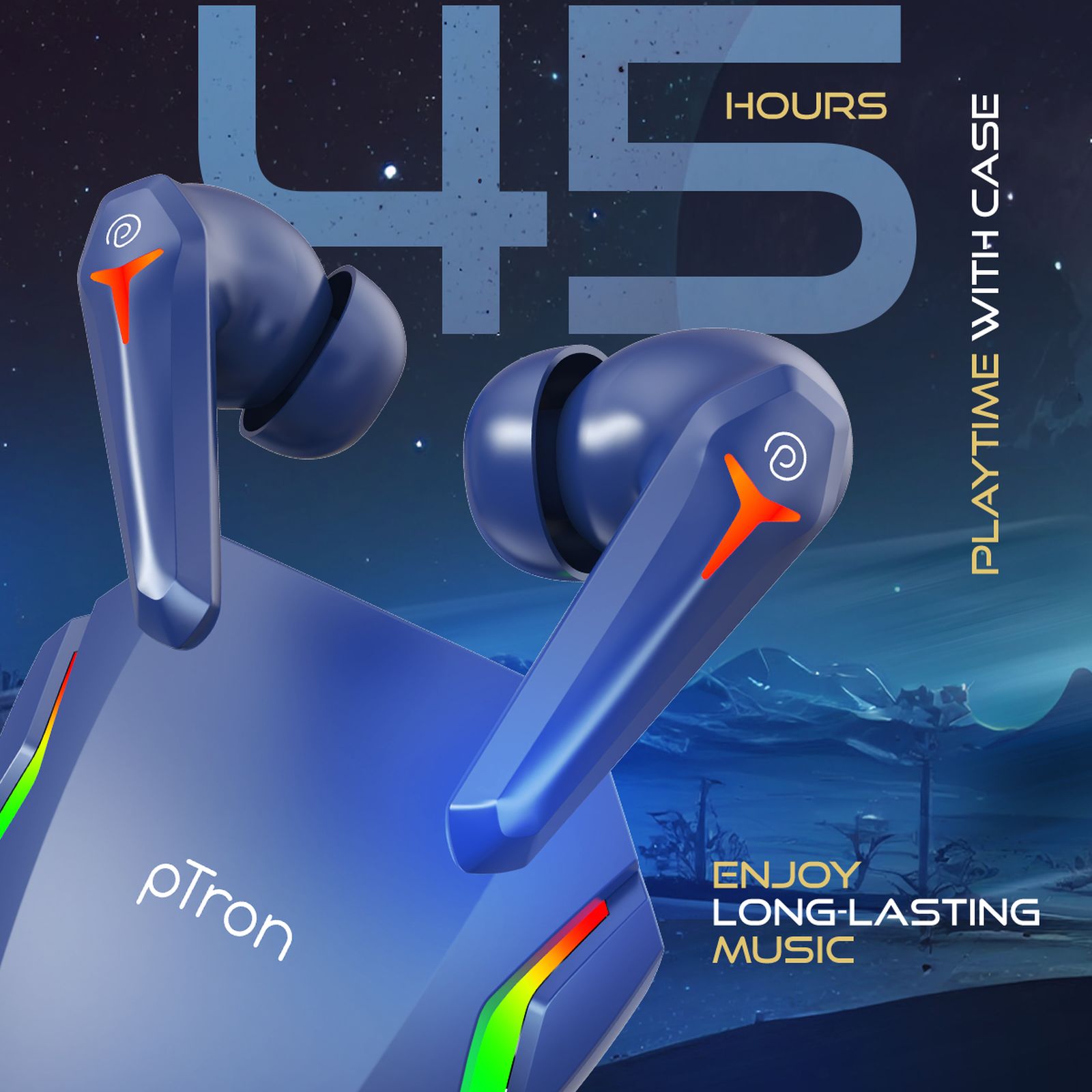 pTron Bassbuds Turbo TWS Earbuds with Environmental Noise Cancellation (IPX5 Water Resistant, Fast Charging, Blue)_3