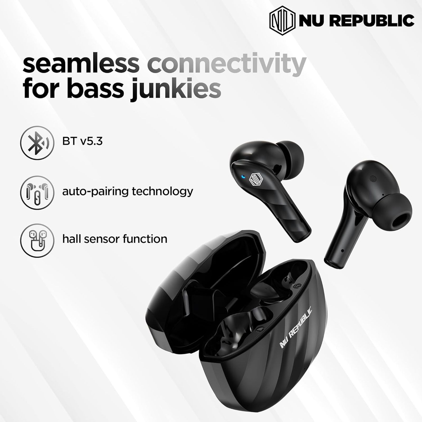 NU Republic Epic Extreme TWS Earbuds with Passive Noise Cancellation (IPX5 Sweat Resistant, X-Bass, Black) NU Republic Epic Extreme TWS Earbuds with Passive Noise Cancellation (IPX5 Sweat Resistant, X-Bass, Black)_8