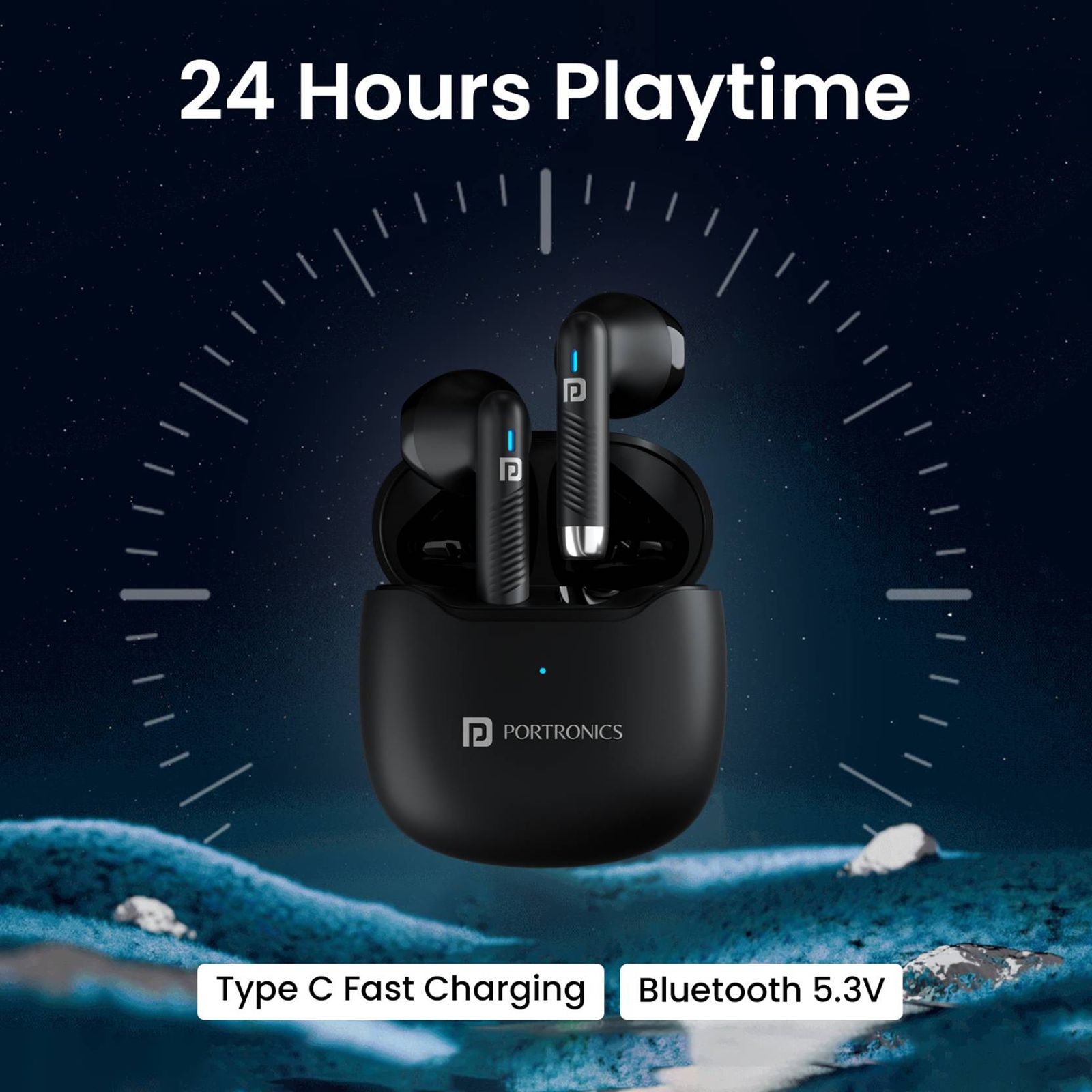 PORTRONICS Harmonics Twins S12 POR2389 TWS Earbuds (IPX5 Water Resistant, Deep Bass Technology, Black)_3