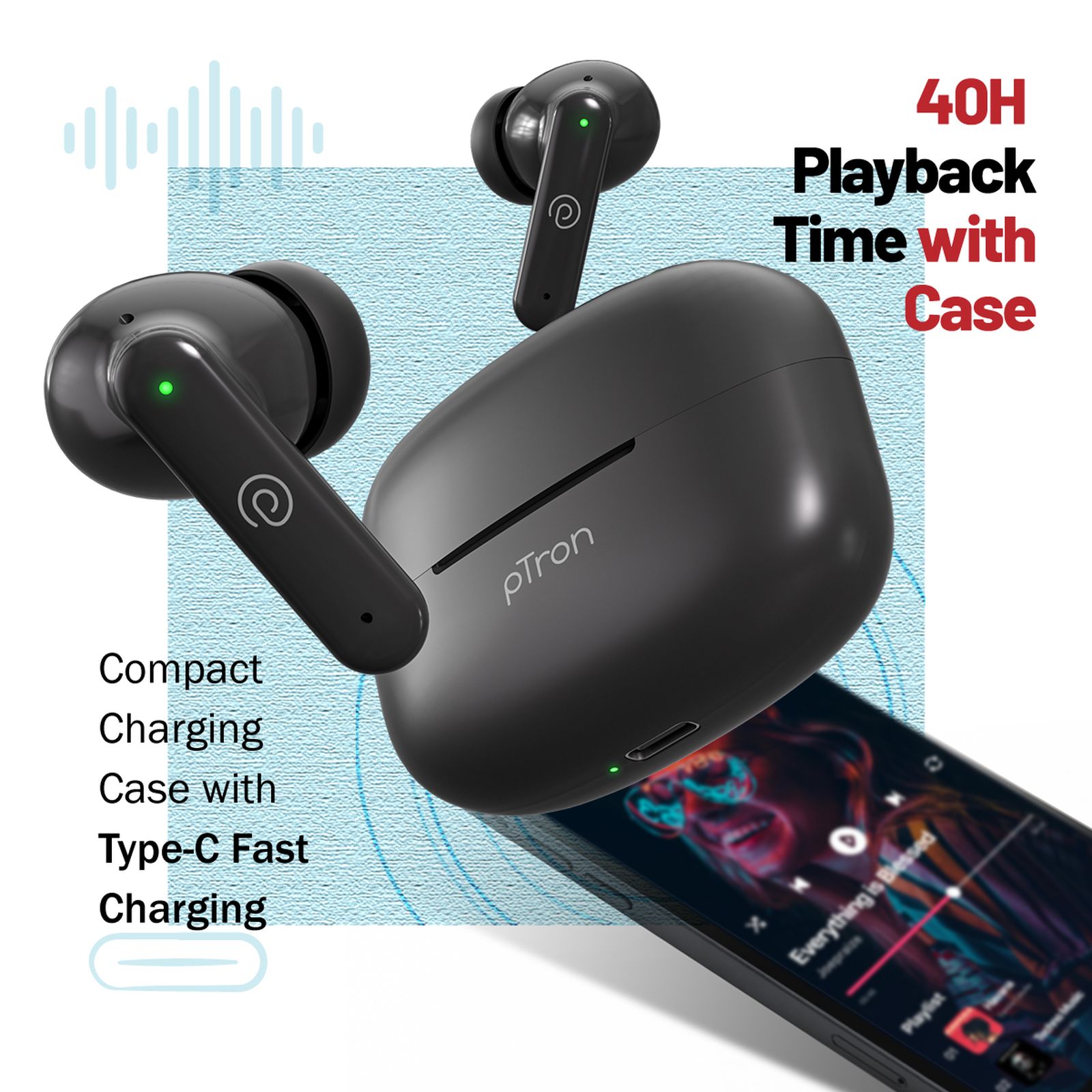 pTron Basspods Sync TWS Earbuds with Passive Noise Cancellation (IPX5 Water Resistant, Crystal Clear Stereo Call, Black)_7