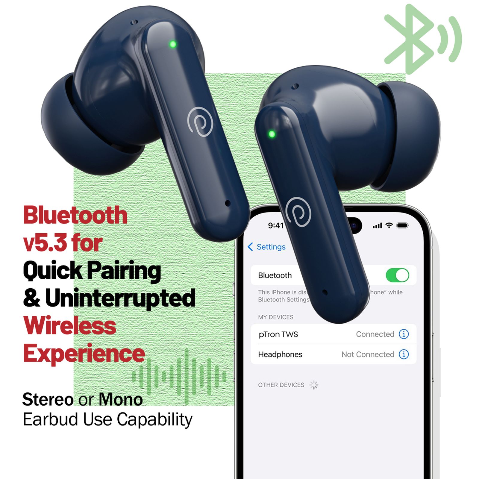 pTron Basspods Sync TWS Earbuds with Passive Noise Cancellation (IPX5 Water Resistant, Crystal Clear Stereo Call, Blue)_7