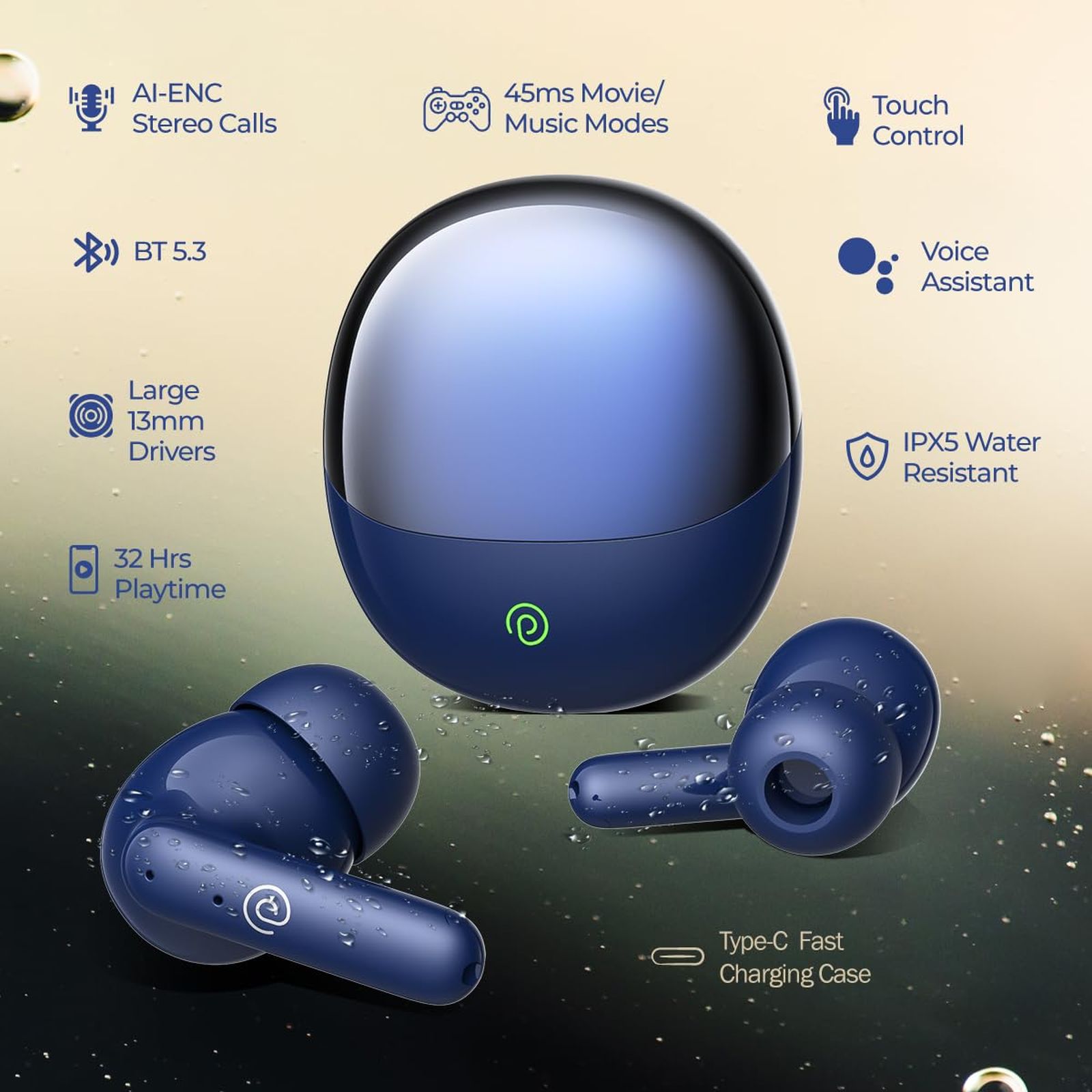 pTron Zenbuds Evo TWS Earbuds with Environmental Noise Cancellation (IPX5 Water Resistant, Immersive Stereo Sound, Blue)_3