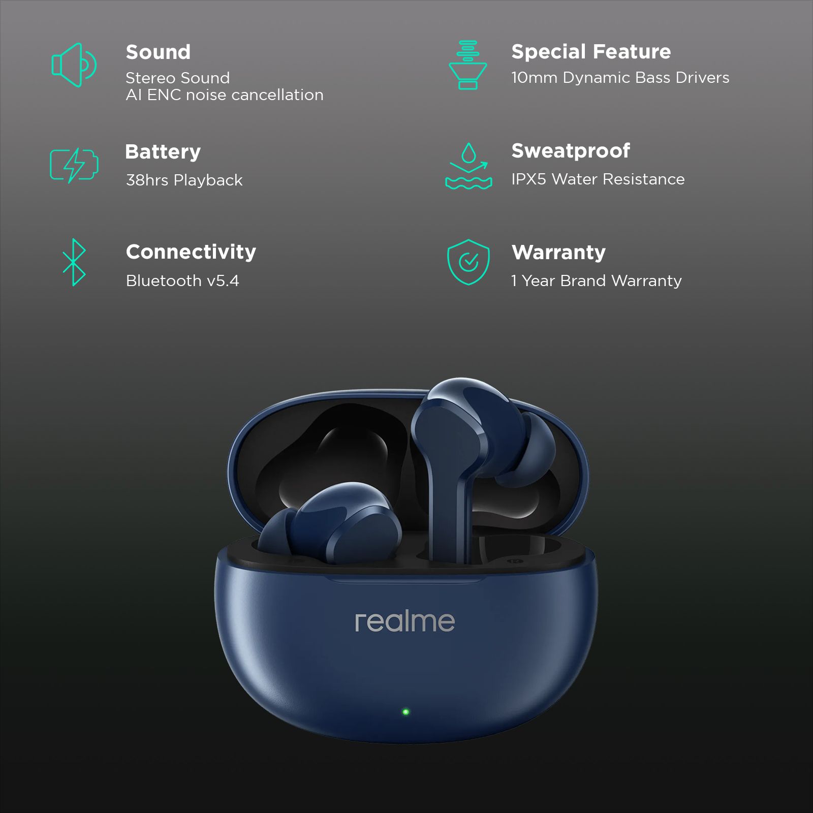 realme Buds T110 TWS Earbuds with AI Noise Cancellation (IPX5 Water Resistant, 38 Hours Playback, Jazz Blue) realme Buds T110 TWS Earbuds with AI Noise Cancellation (IPX5 Water Resistant, 38 Hours Playback, Jazz Blue)_2