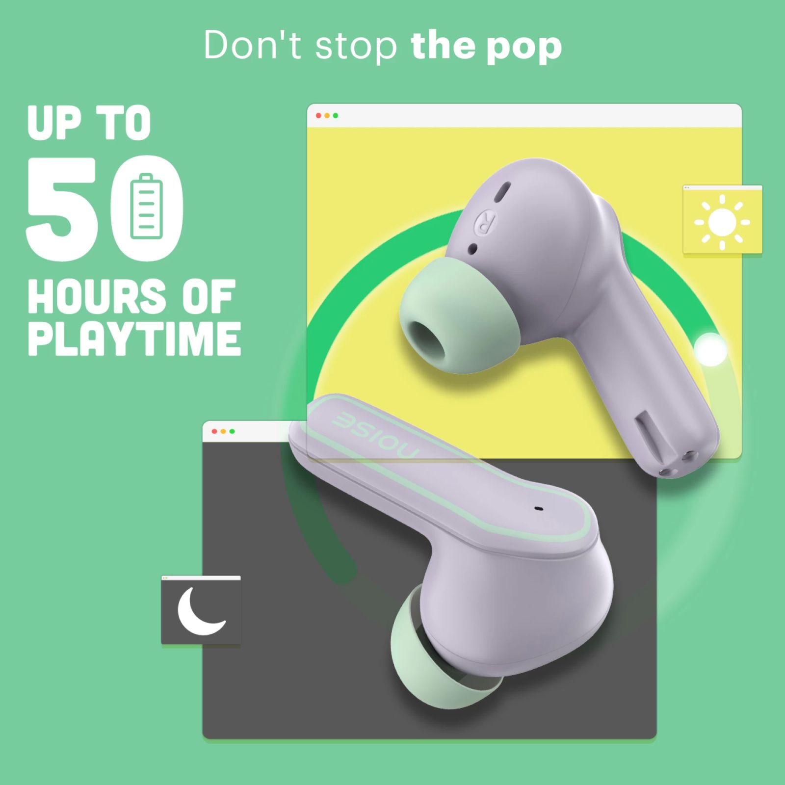 noise Pop Buds TWS Earbuds with Environmental Noise Cancellation (IPX5 Water Resistant, Hyper Sync, Lilac Pop)_6