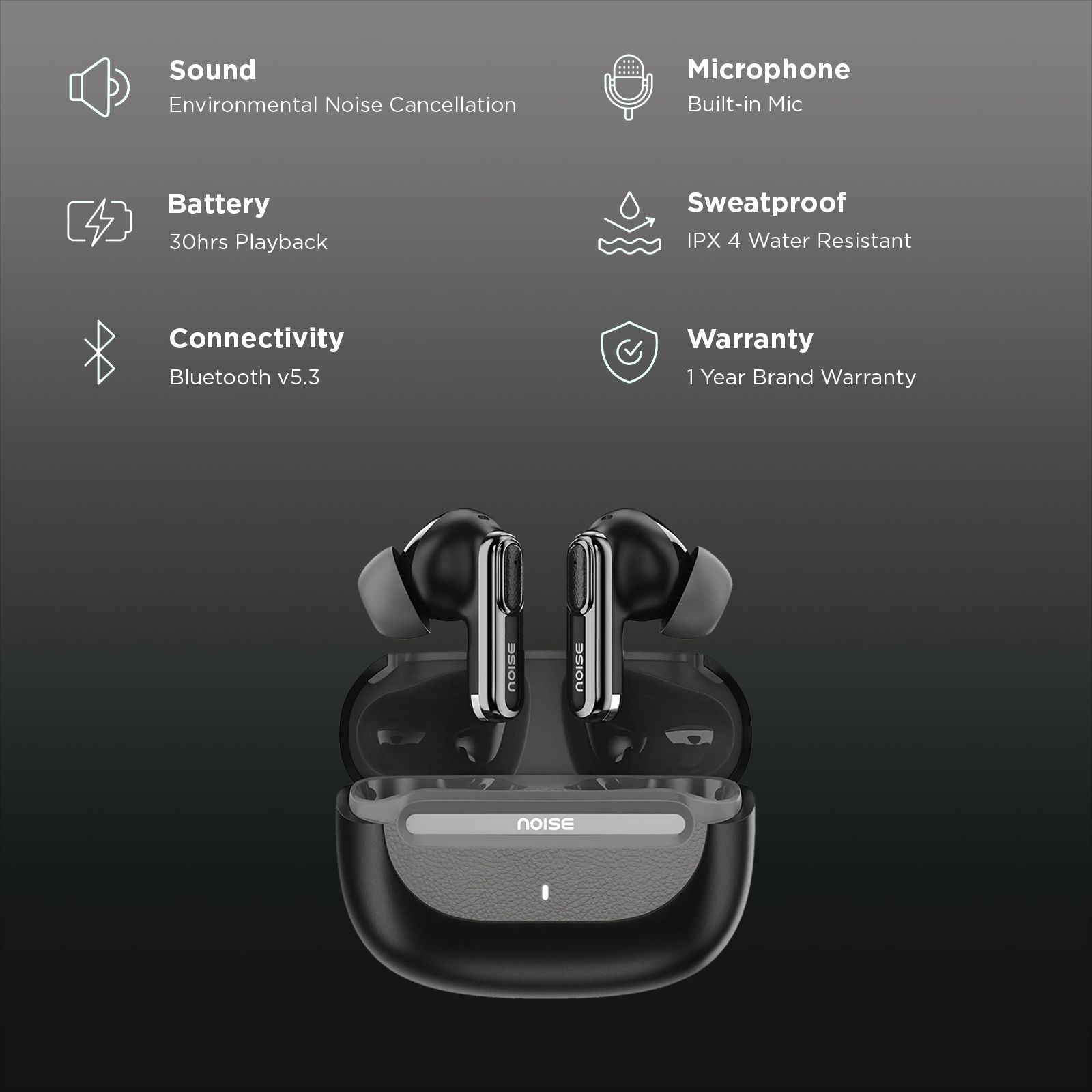 noise Buds Evoke AUD-HDPHN-BUDSEVOKE TWS Earbuds with Environmental Noise Cancellation (IPX4 Water Resistant, InstaCharge Technology, Ebony Grain) noise Buds Evoke AUD-HDPHN-BUDSEVOKE TWS Earbuds with Environmental Noise Cancellation (IPX4 Water Resistant, InstaCharge Technology, Ebony Grain)_2