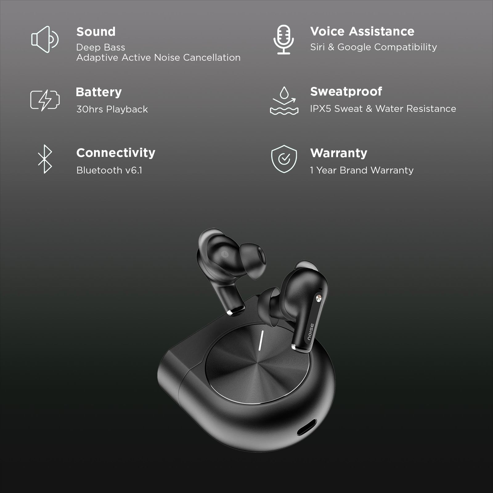 Noise Master Buds 2 TWS Earbuds with Adaptive Active Noise Cancellation (IPX5 Water Resistant, 360° Spatial Audio, Carbon) Noise Master Buds 2 TWS Earbuds with Adaptive Active Noise Cancellation (IPX5 Water Resistant, 360° Spatial Audio, Carbon)_2