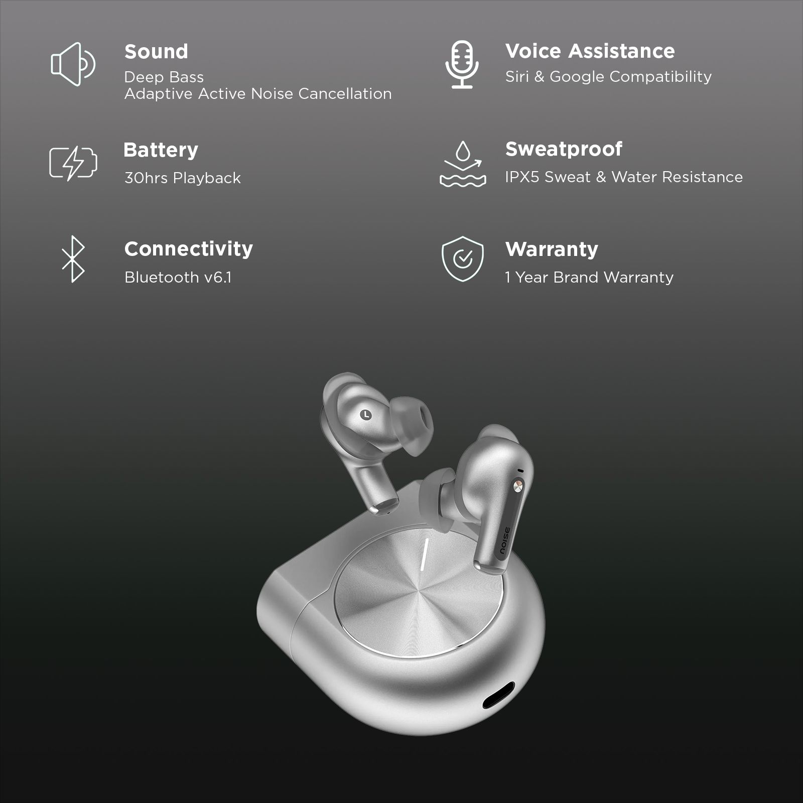 Noise Master Buds 2 TWS Earbuds with Adaptive Active Noise Cancellation (IPX5 Water Resistant, 360° Spatial Audio, Mercury) Noise Master Buds 2 TWS Earbuds with Adaptive Active Noise Cancellation (IPX5 Water Resistant, 360° Spatial Audio, Mercury)_2