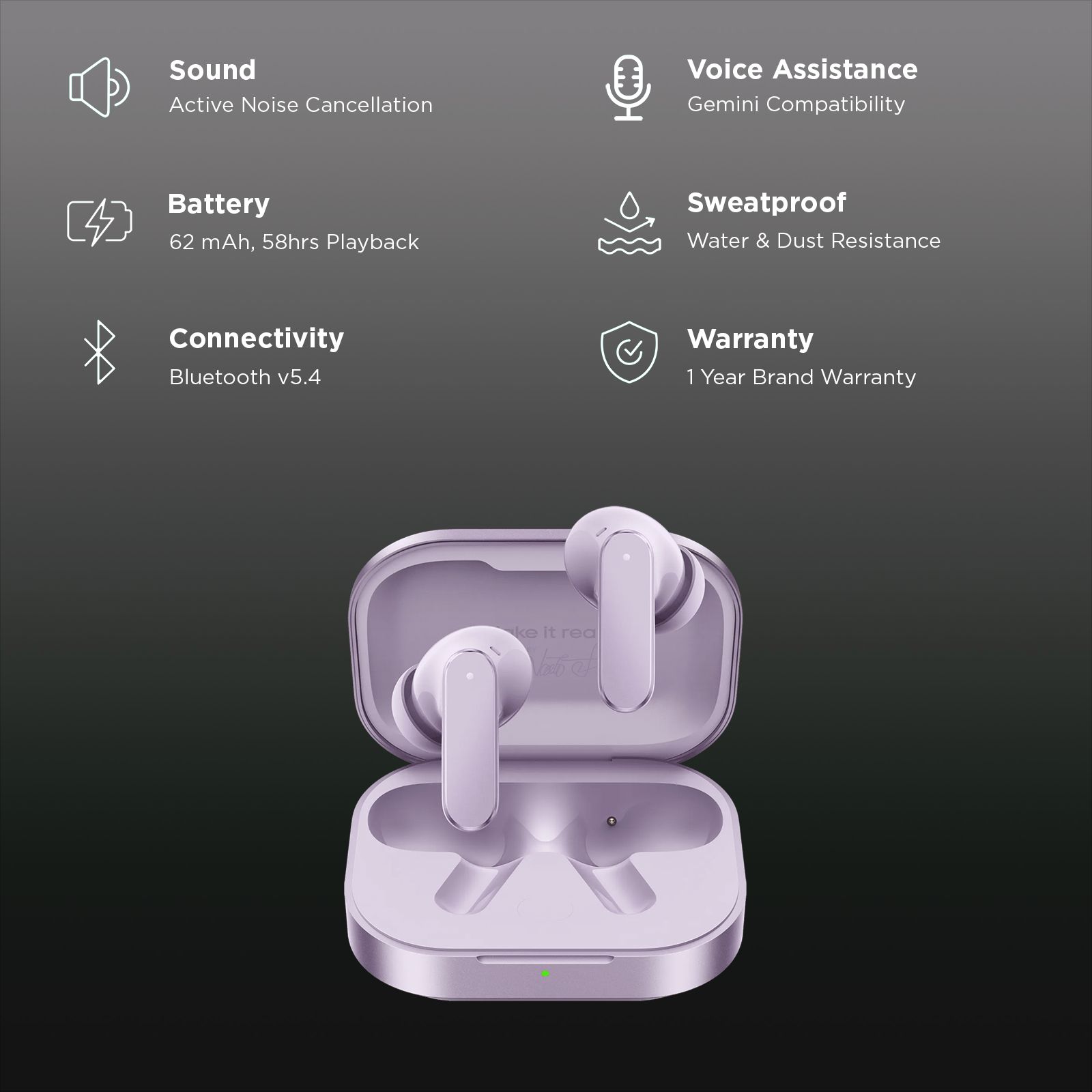realme Buds Air8 RMA2503 TWS Earbuds with Active Noise Cancellation (IP55 Dust & Water Resistant, Premier Dual Drivers, Master Purple)_2
